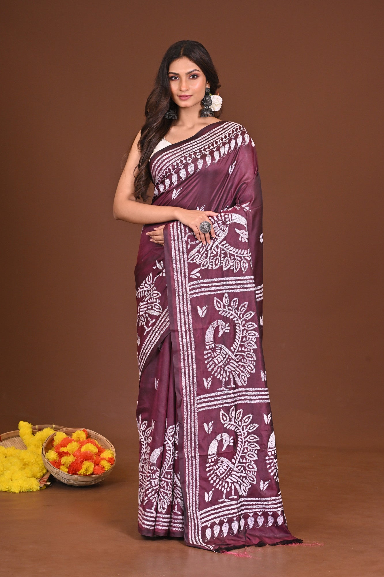 AMRITAAMBAR BLENDED SILK KANTHA SAREE Thumbnail