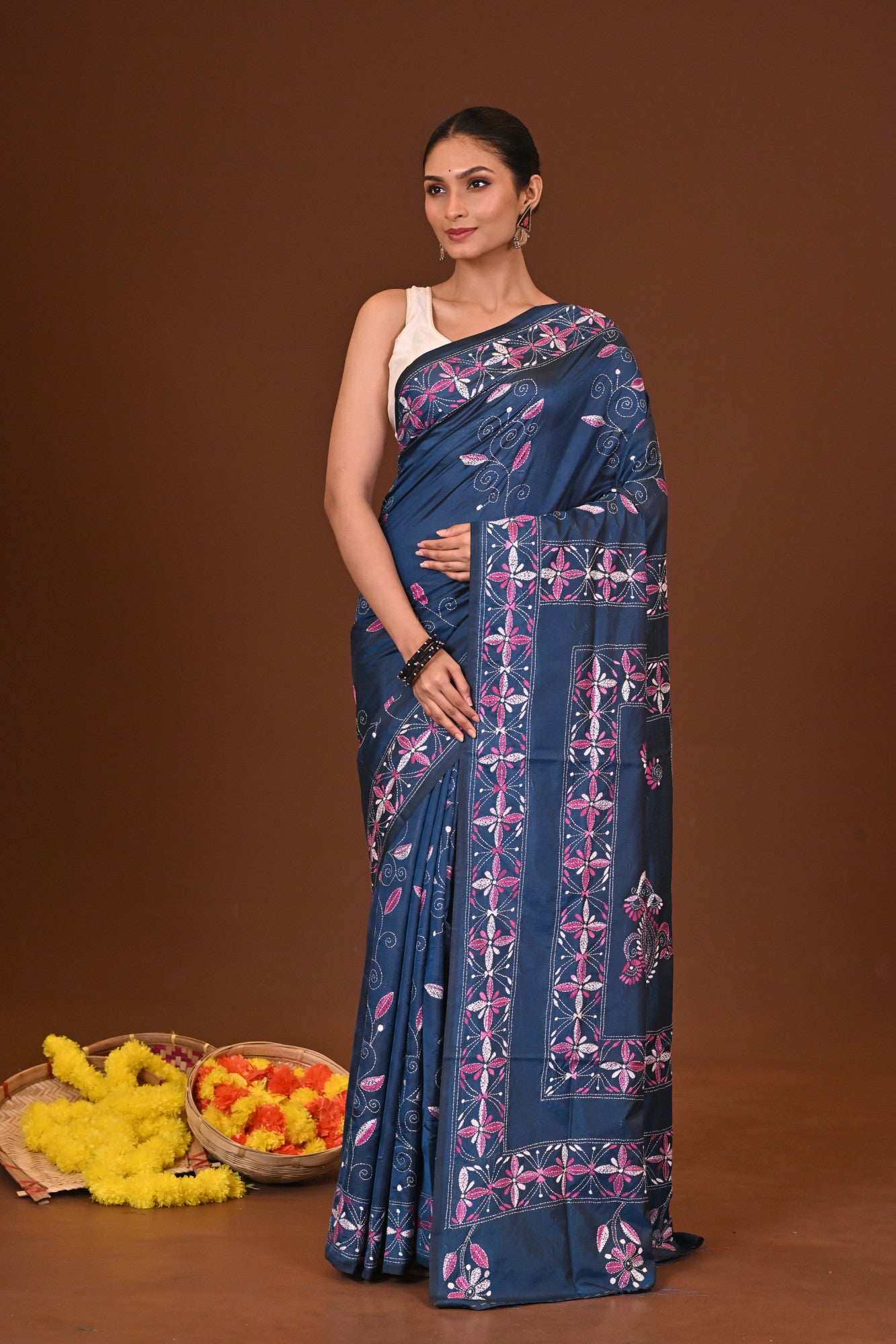 ASHARIKA Blended Silk Kantha Stitch Saree Thumbnail