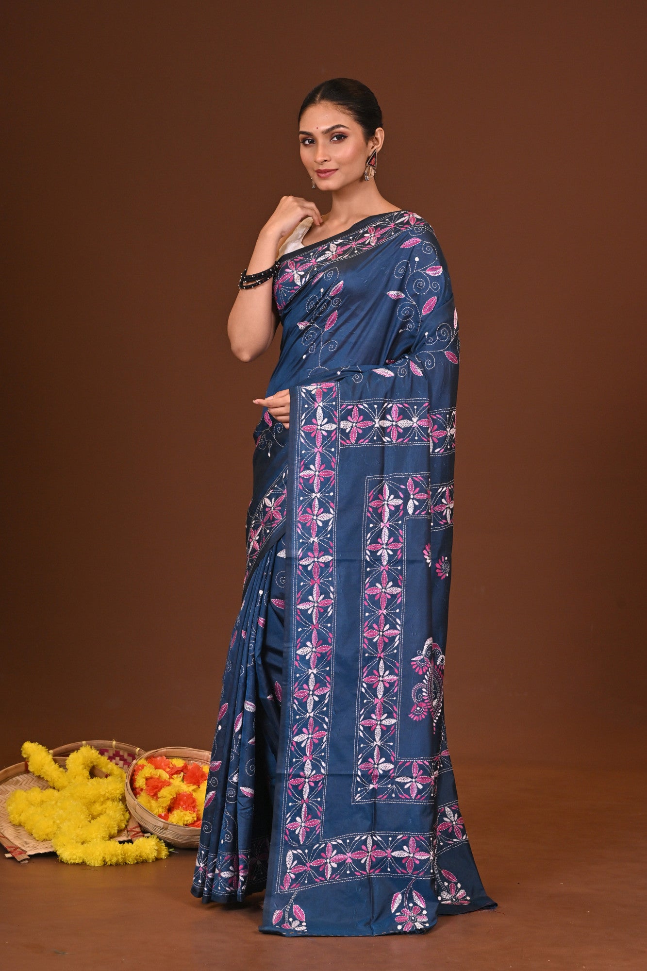 ASHARIKA Blended Silk Kantha Stitch Saree Thumbnail