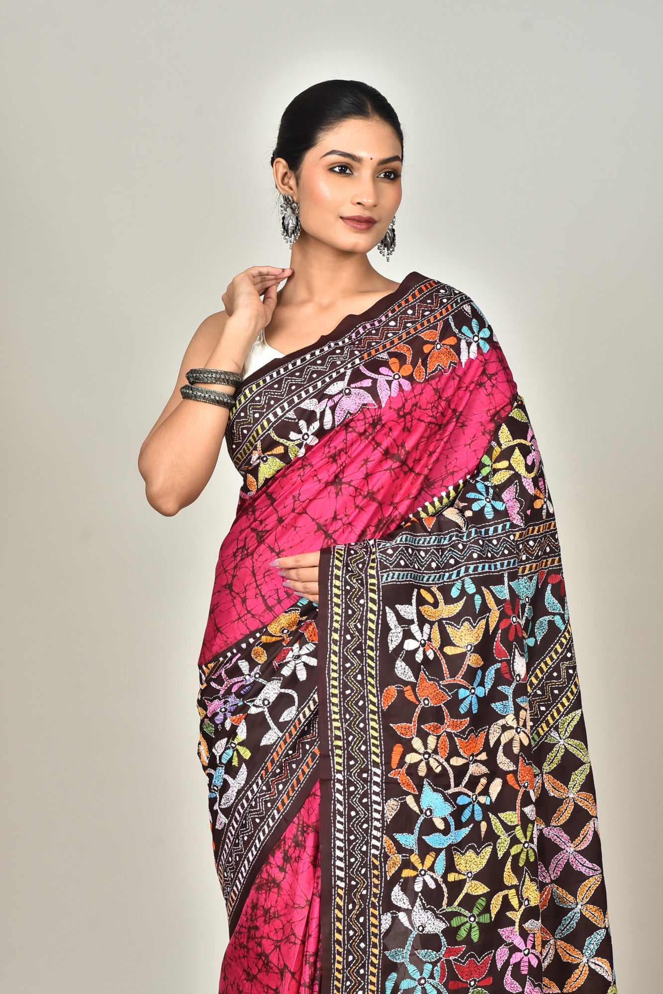 BANGALORE SILK BATIK KANTHA SAREE Thumbnail