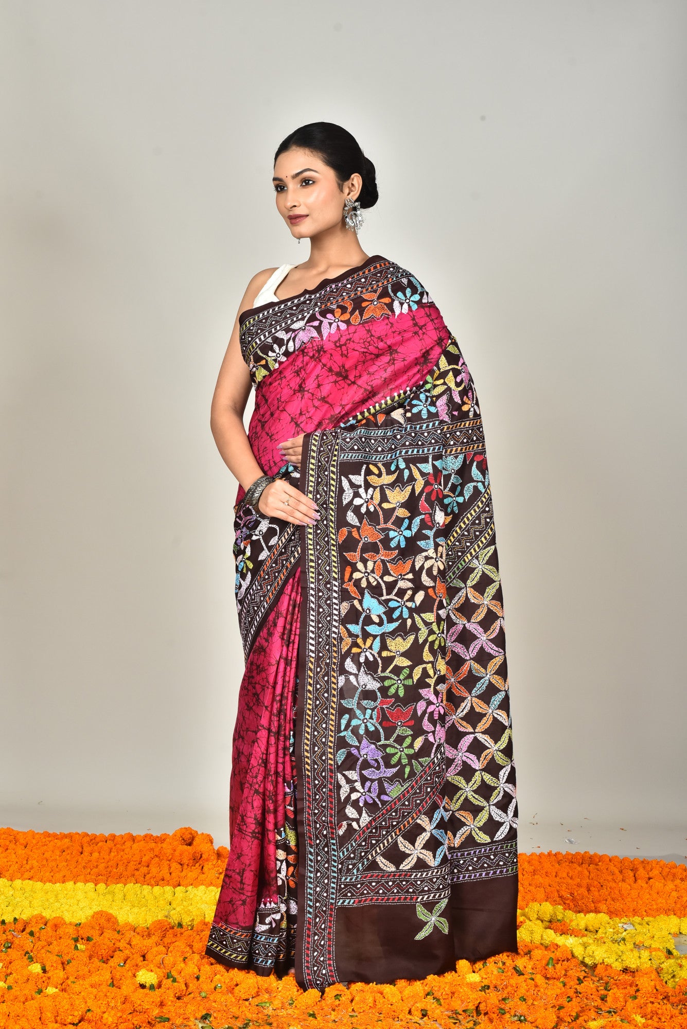 BANGALORE SILK BATIK KANTHA SAREE Thumbnail
