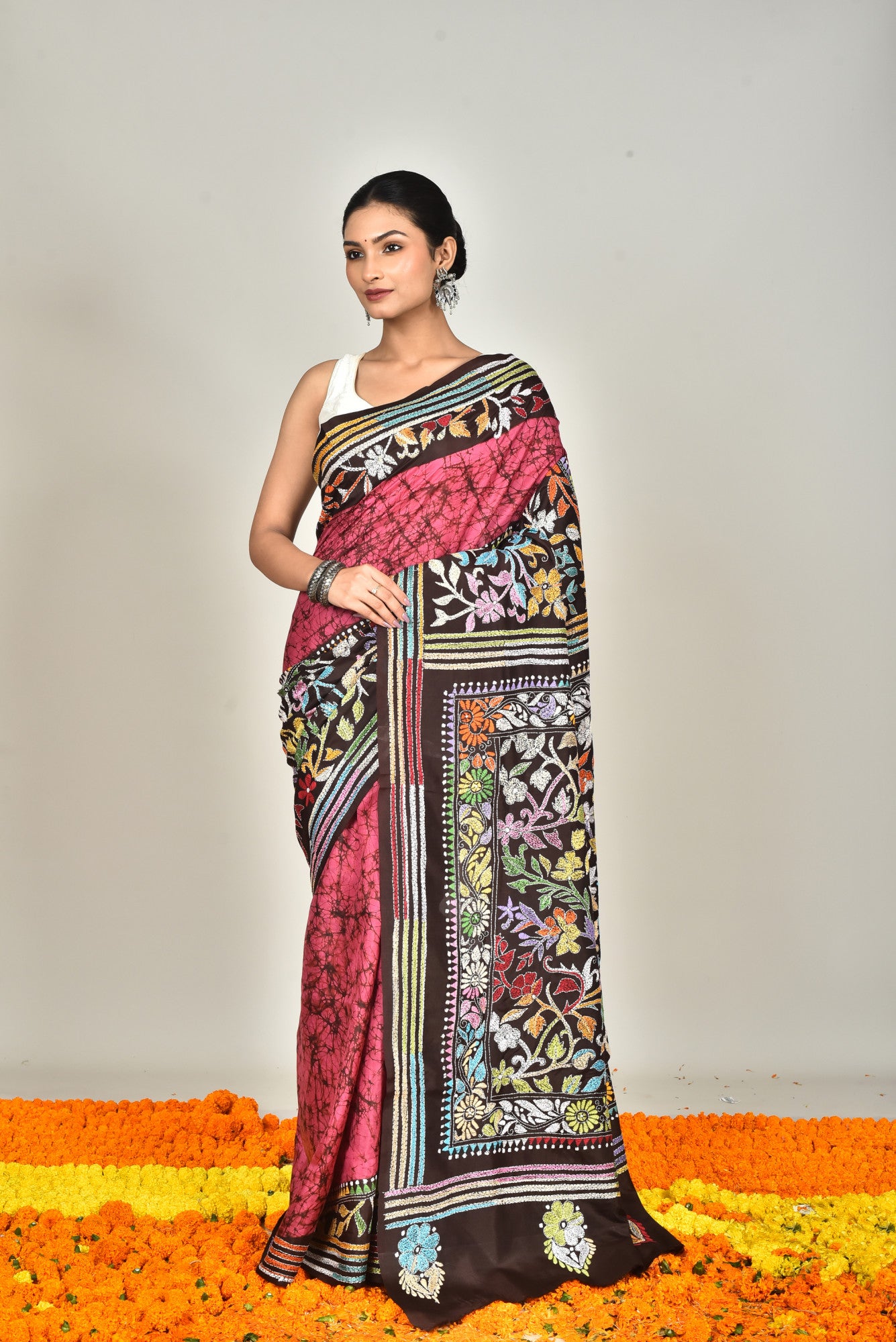 BANGALORE SILK BATIK KANTHA SAREE Thumbnail