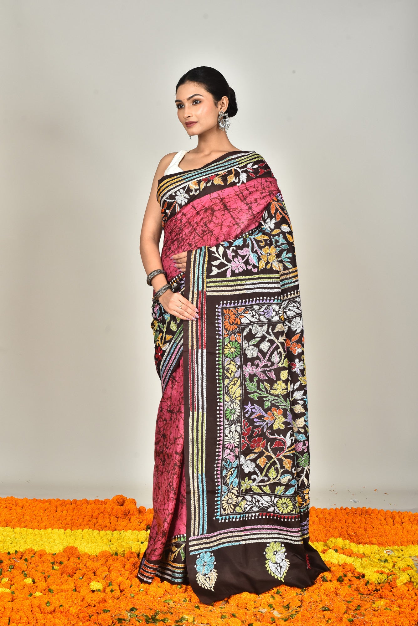 BANGALORE SILK BATIK KANTHA SAREE Thumbnail