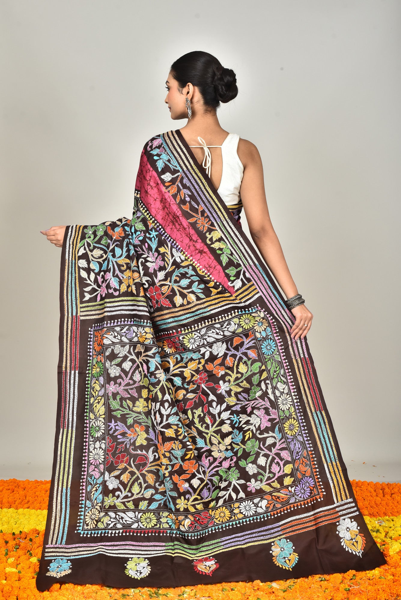 BANGALORE SILK BATIK KANTHA SAREE Thumbnail