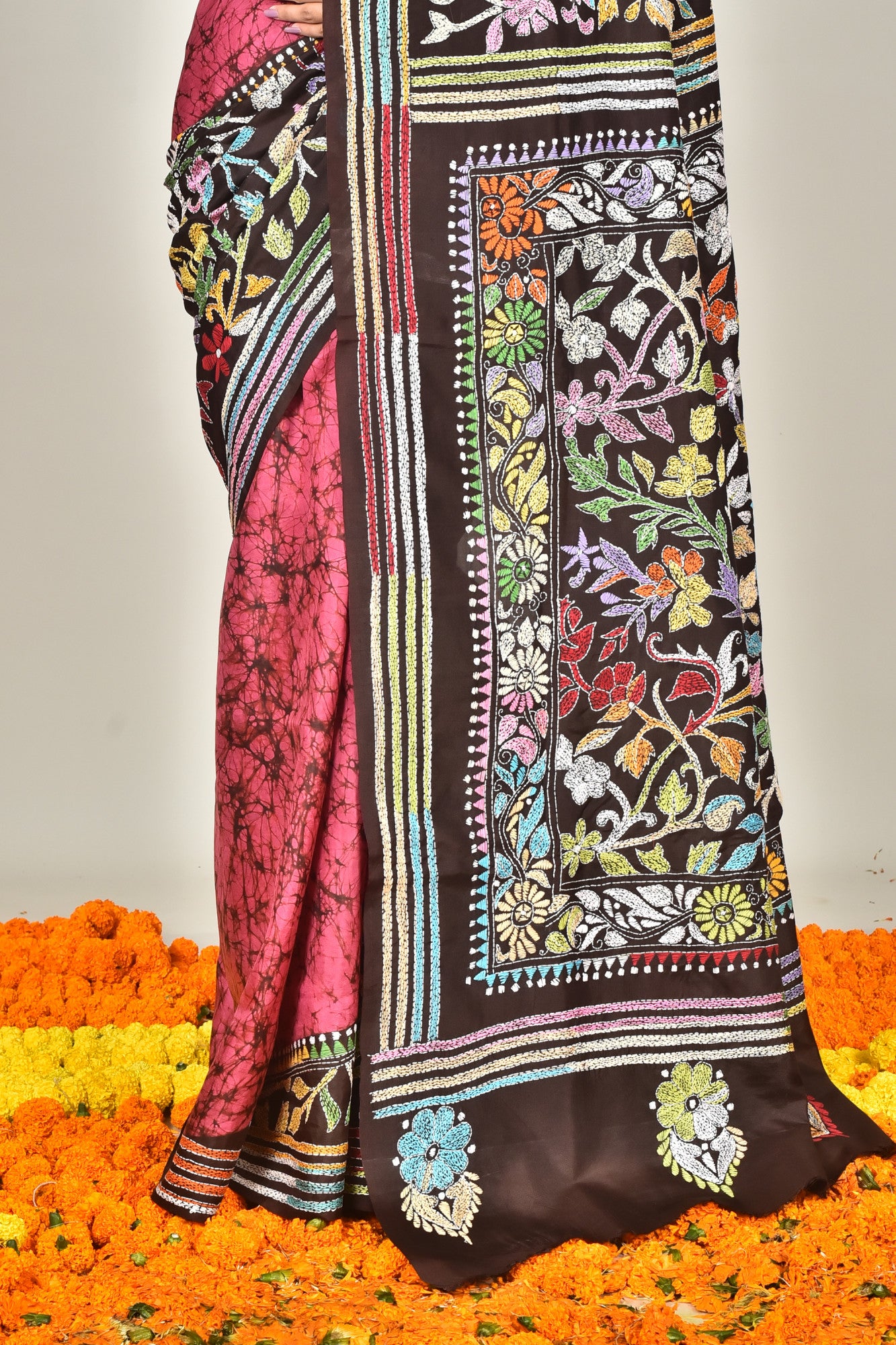 BANGALORE SILK BATIK KANTHA SAREE Thumbnail