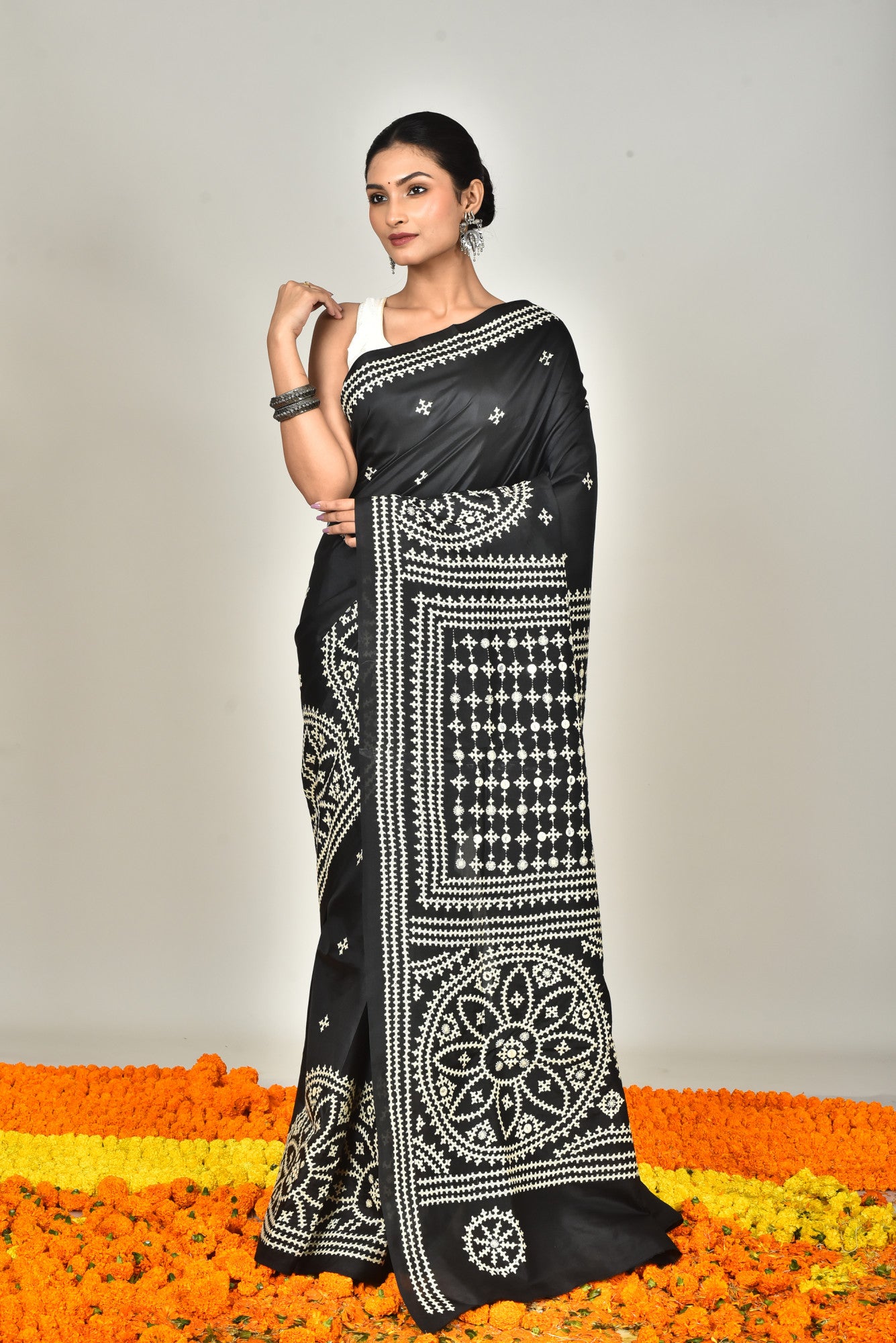 BANGALORE SILK BATIK KANTHA SAREE Thumbnail