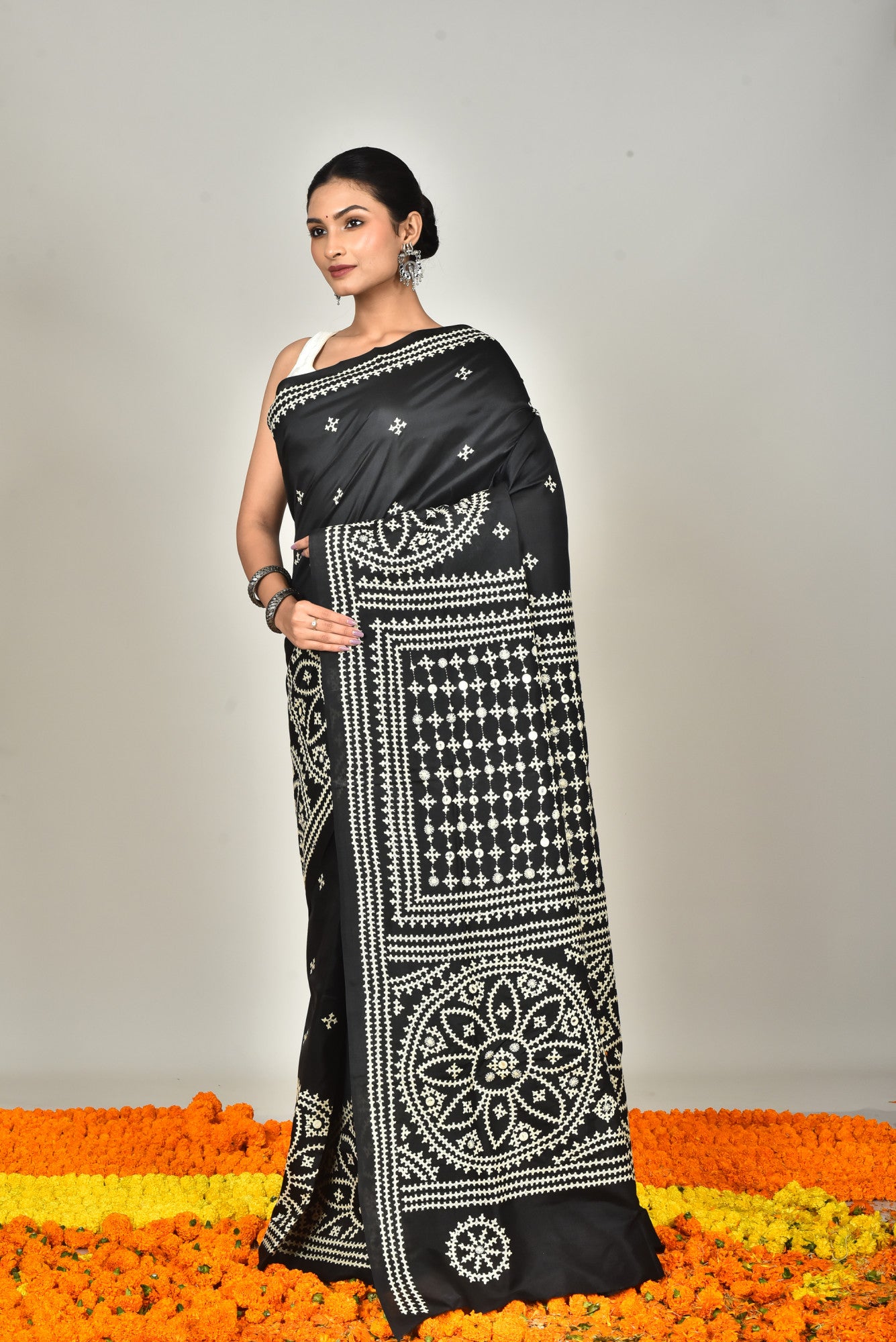 BANGALORE SILK BATIK KANTHA SAREE Thumbnail
