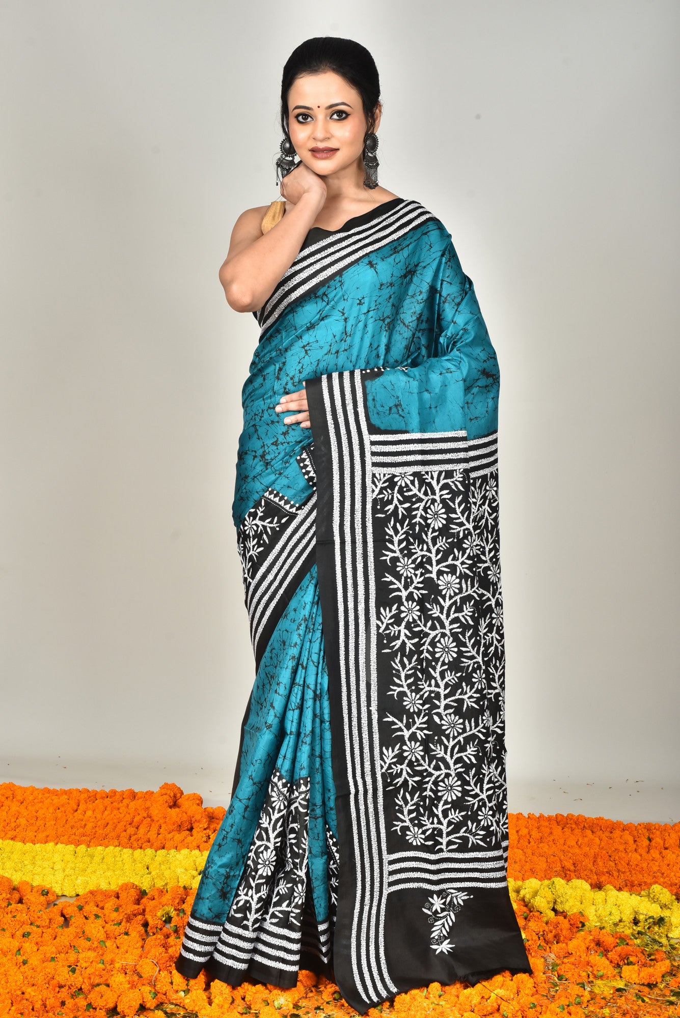 BANGALORE SILK BATIK KANTHA SAREE