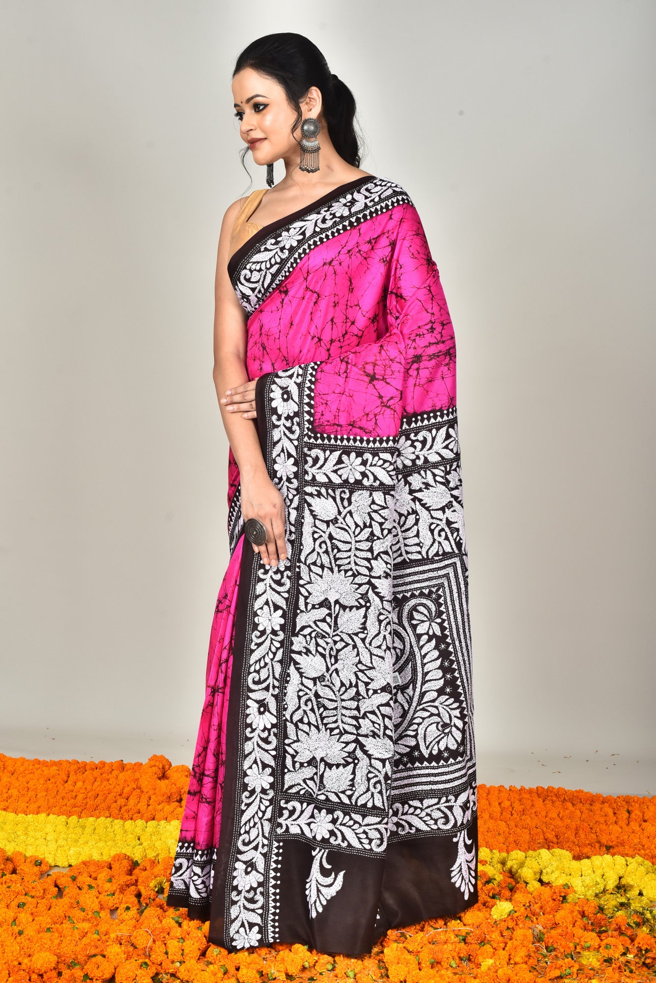 BANGALORE SILK BATIK KANTHA SAREE Thumbnail