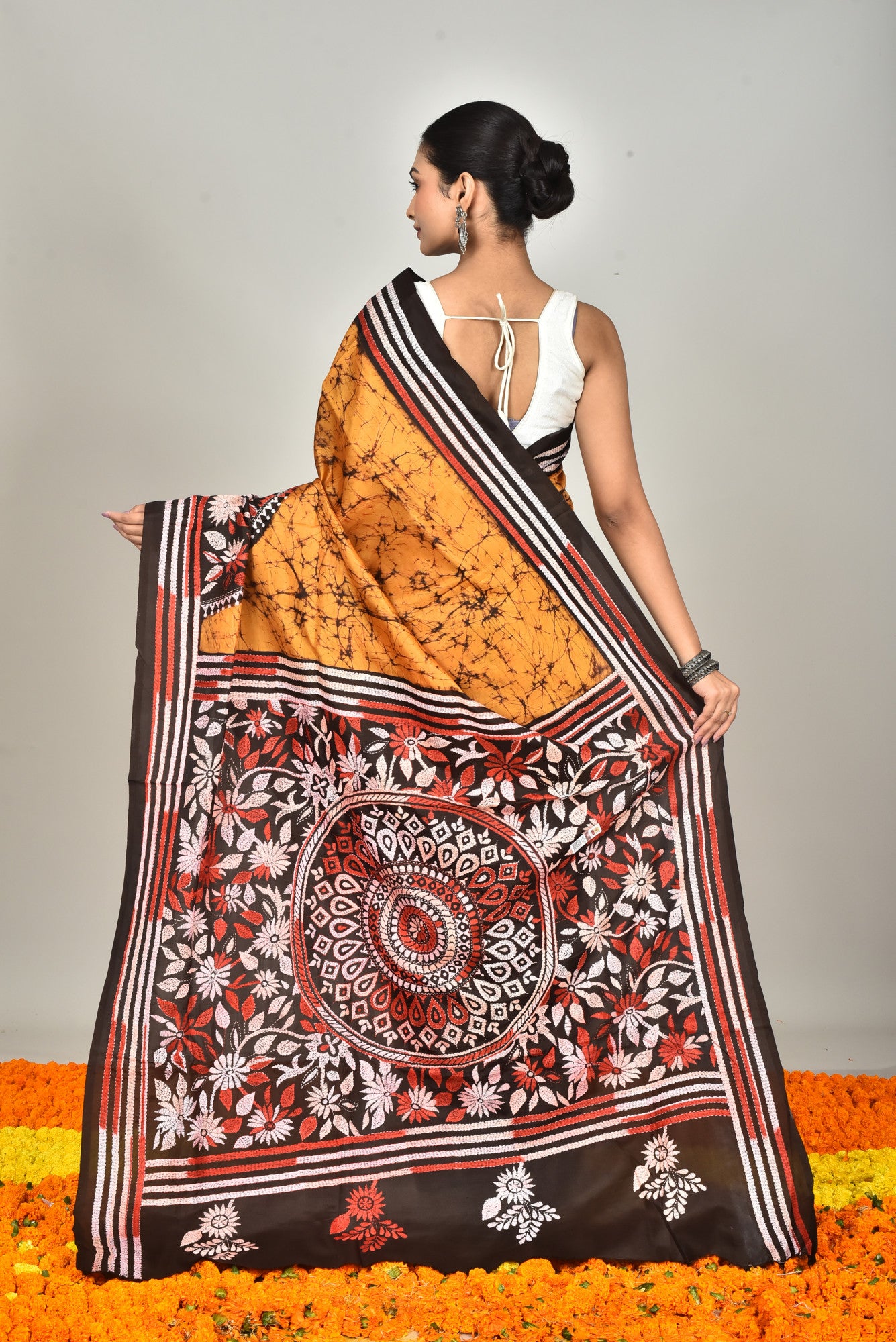BANGALORE SILK BATIK KANTHA SAREE Thumbnail