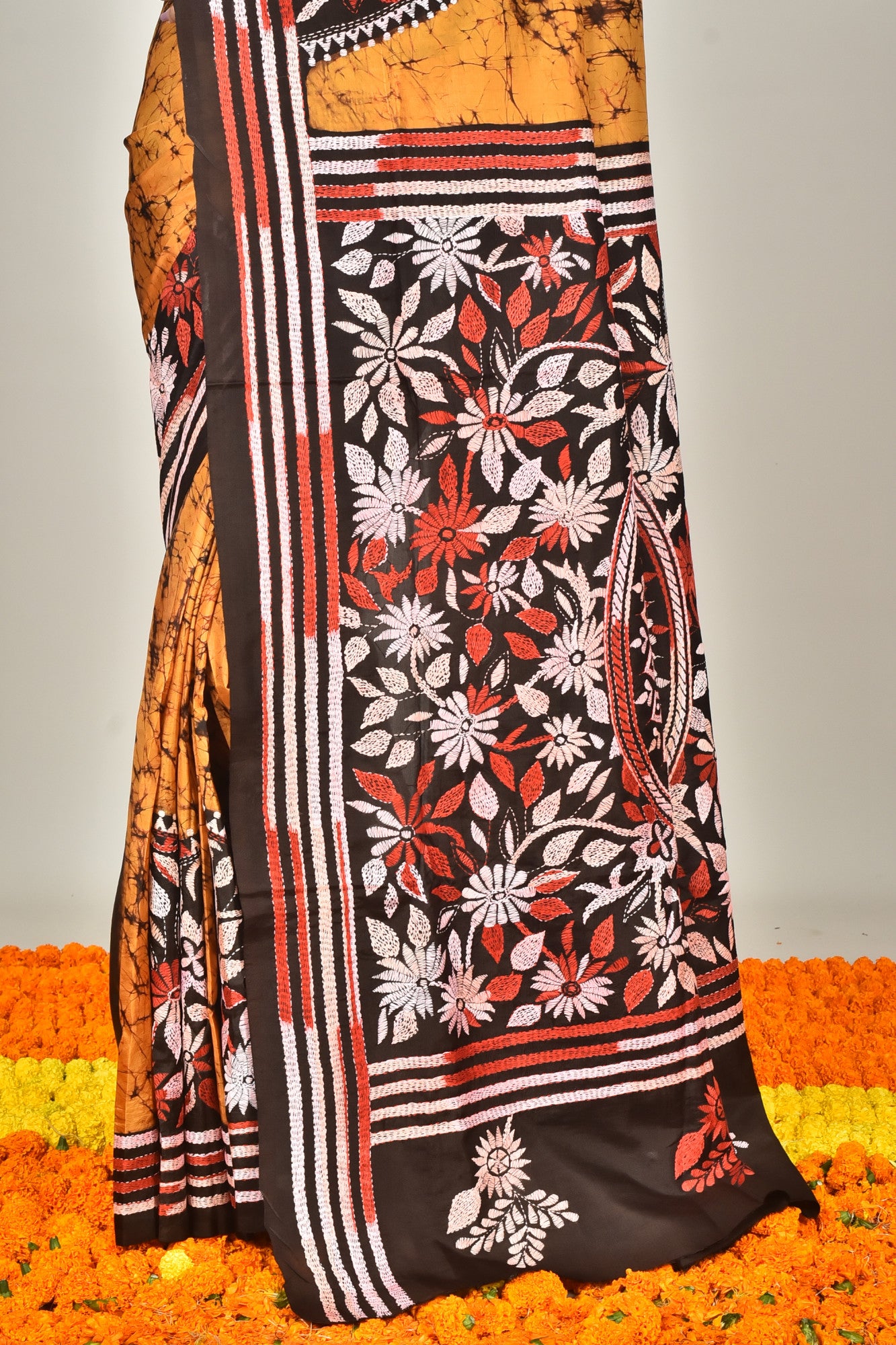 BANGALORE SILK BATIK KANTHA SAREE Thumbnail