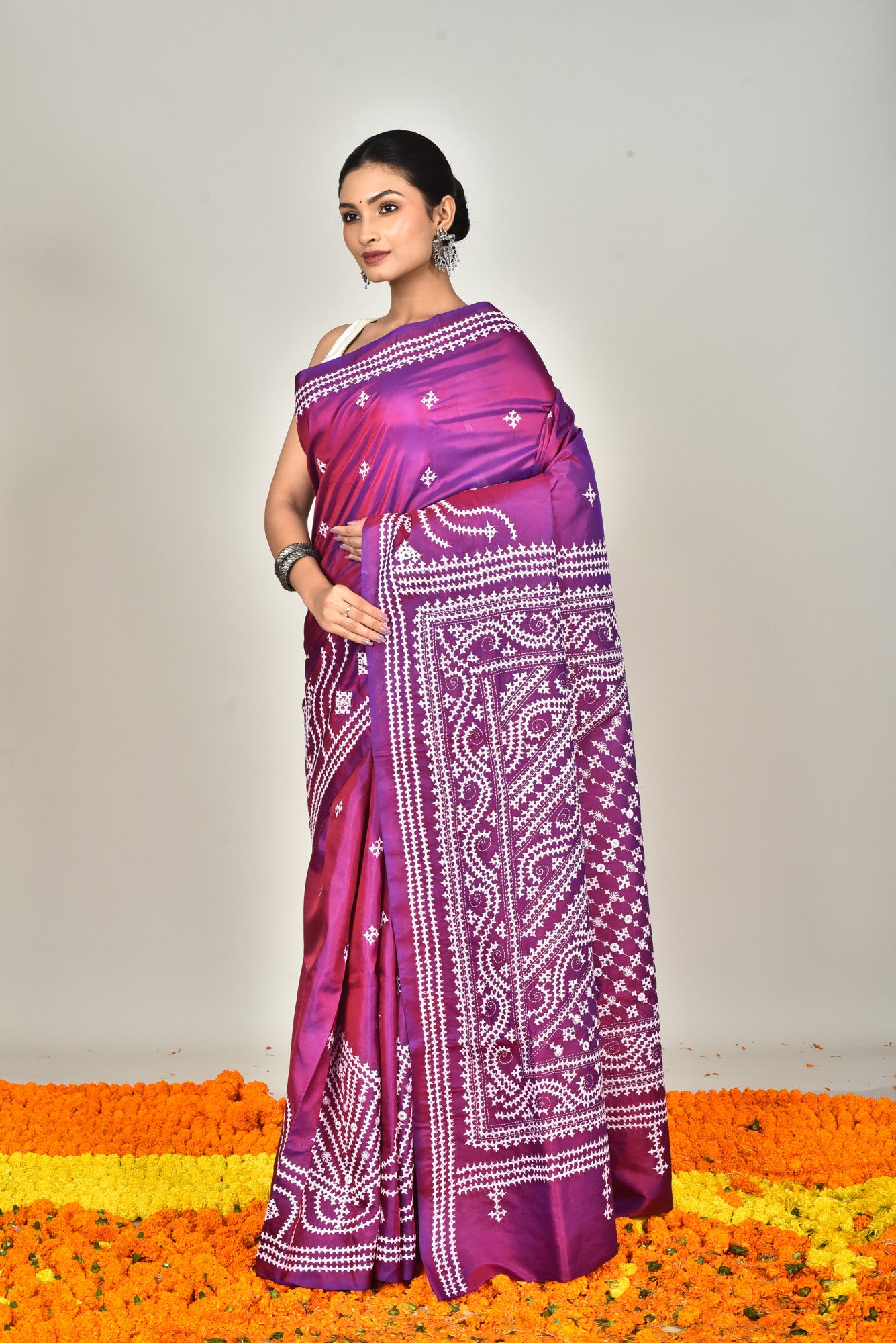 BANGALORE SILK GUJRATI STITCH SAREE Thumbnail