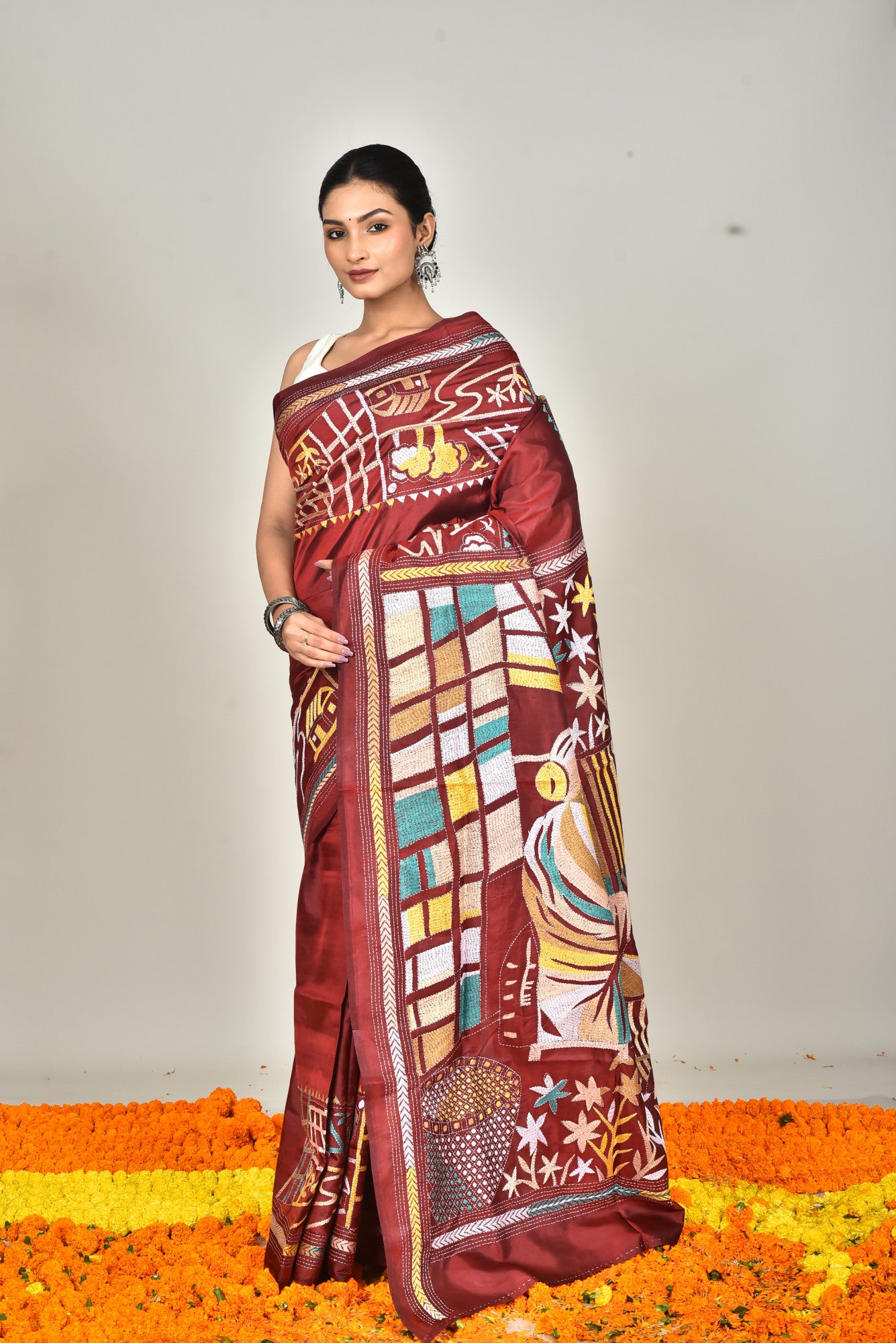 BANGALORE SILK KANTHA SAREE Thumbnail