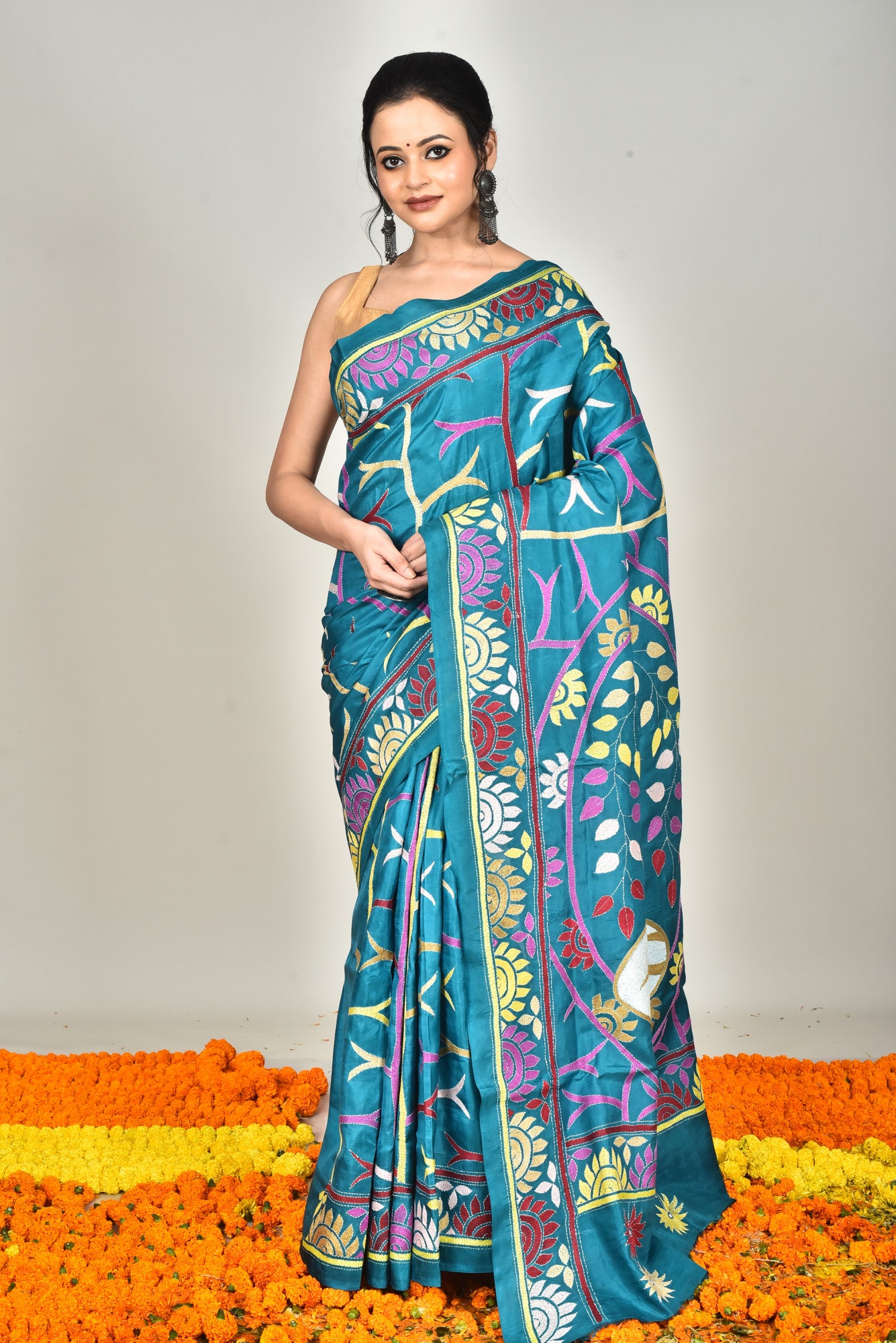 BANGALORE SILK  KANTHA SAREE Thumbnail