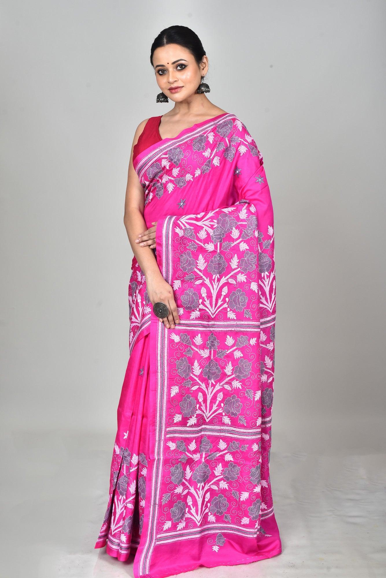 BANGALORE SILK KANTHA STITCH SAREE Thumbnail