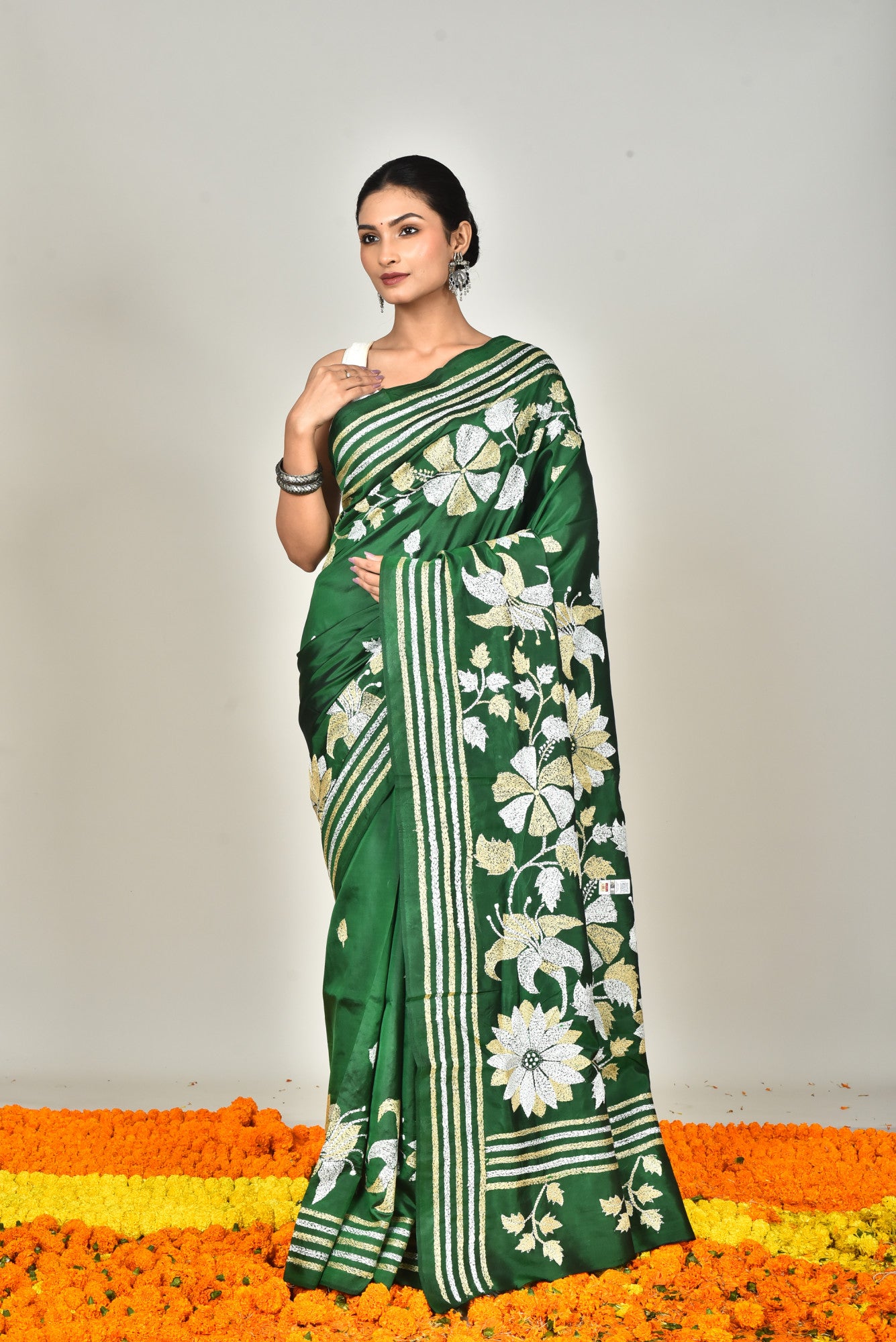 BANGALORE SILK KANTHA STITCH SAREE