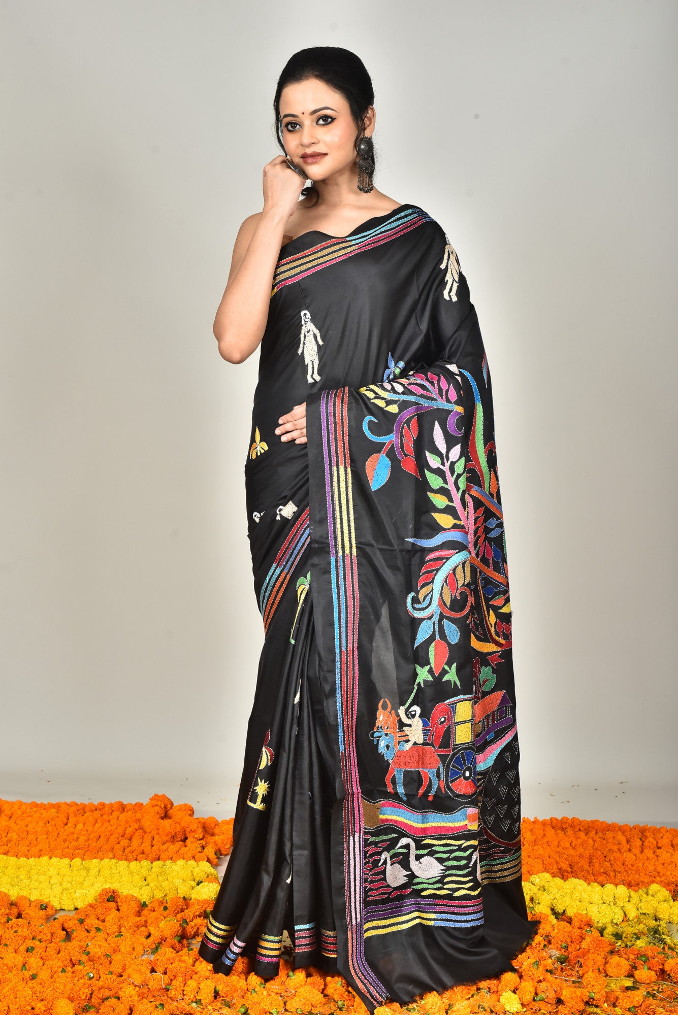BANGALORE SILK KANTHA STITCH SAREE
