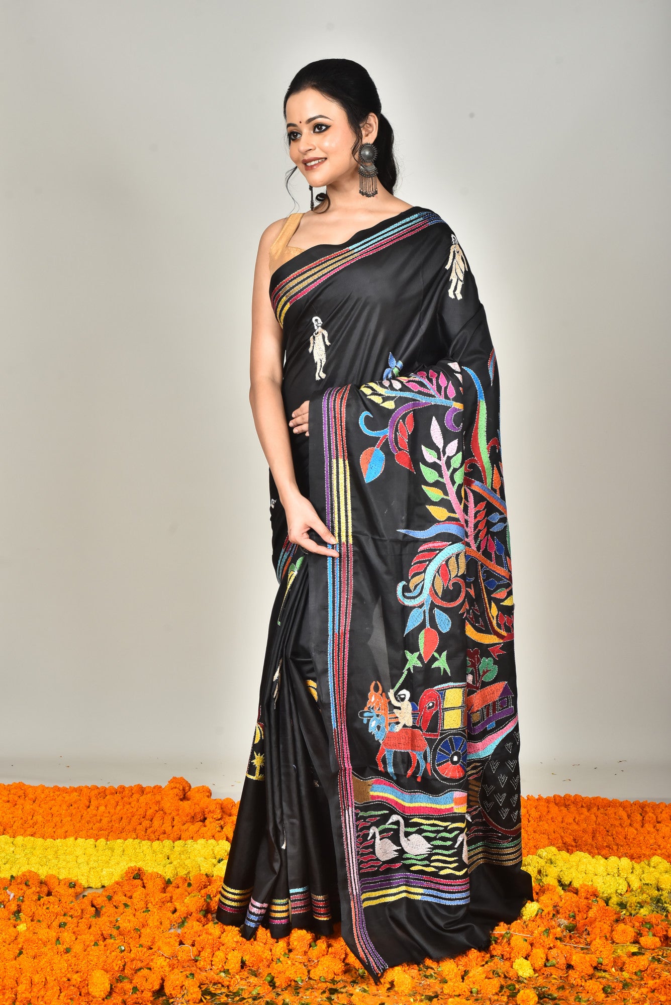 BANGALORE SILK KANTHA STITCH SAREE Thumbnail