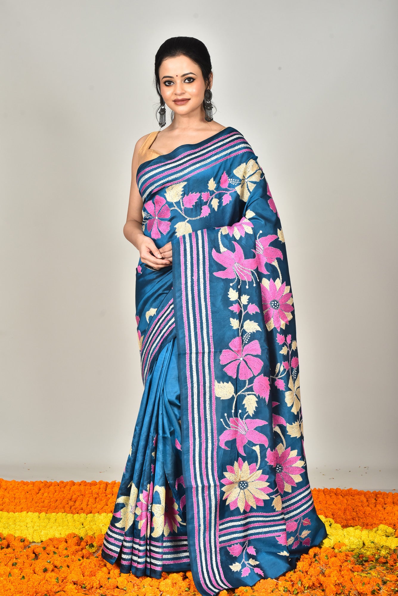 BANGALORE SILK KANTHA STITCH SAREE