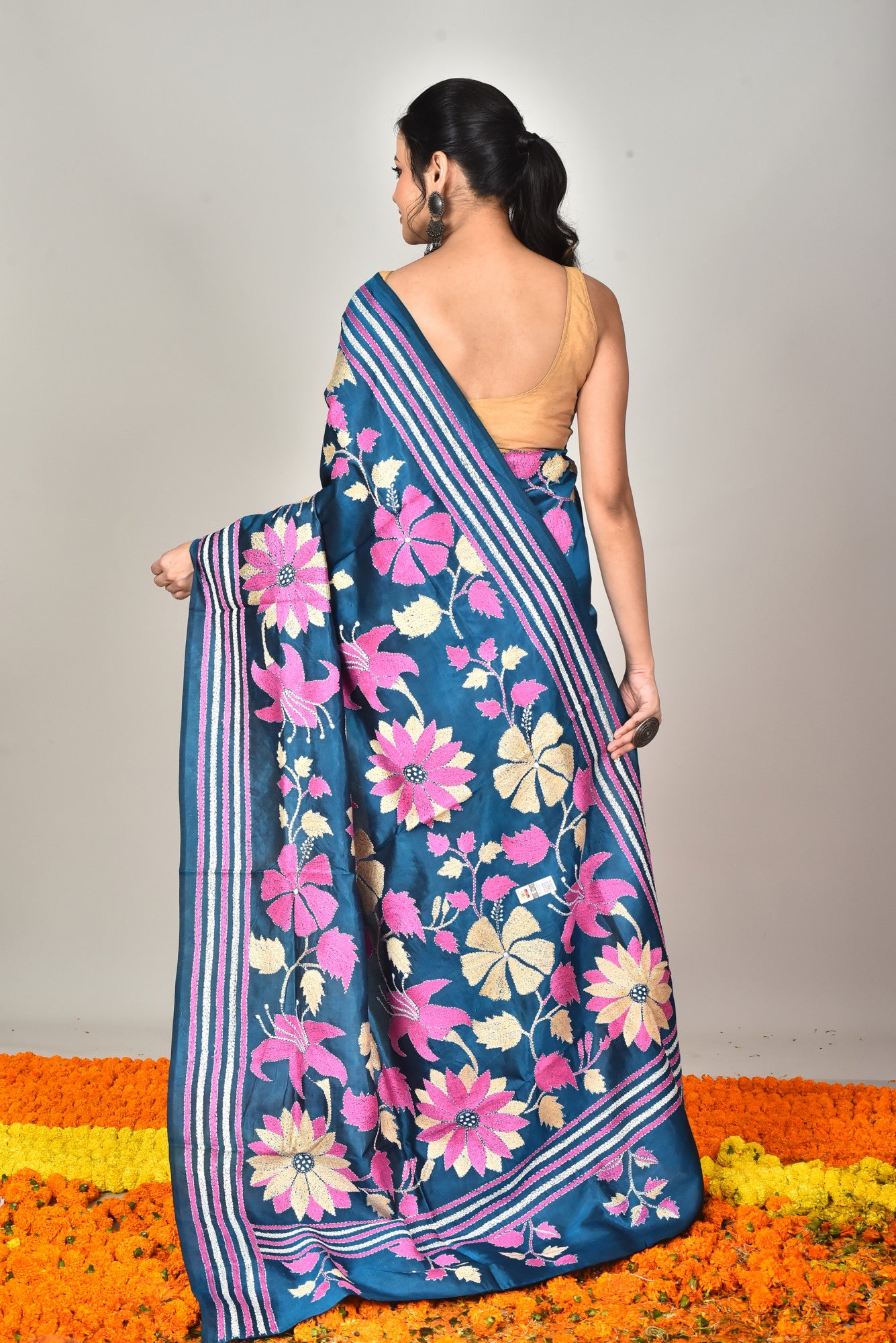 BANGALORE SILK KANTHA STITCH SAREE Thumbnail