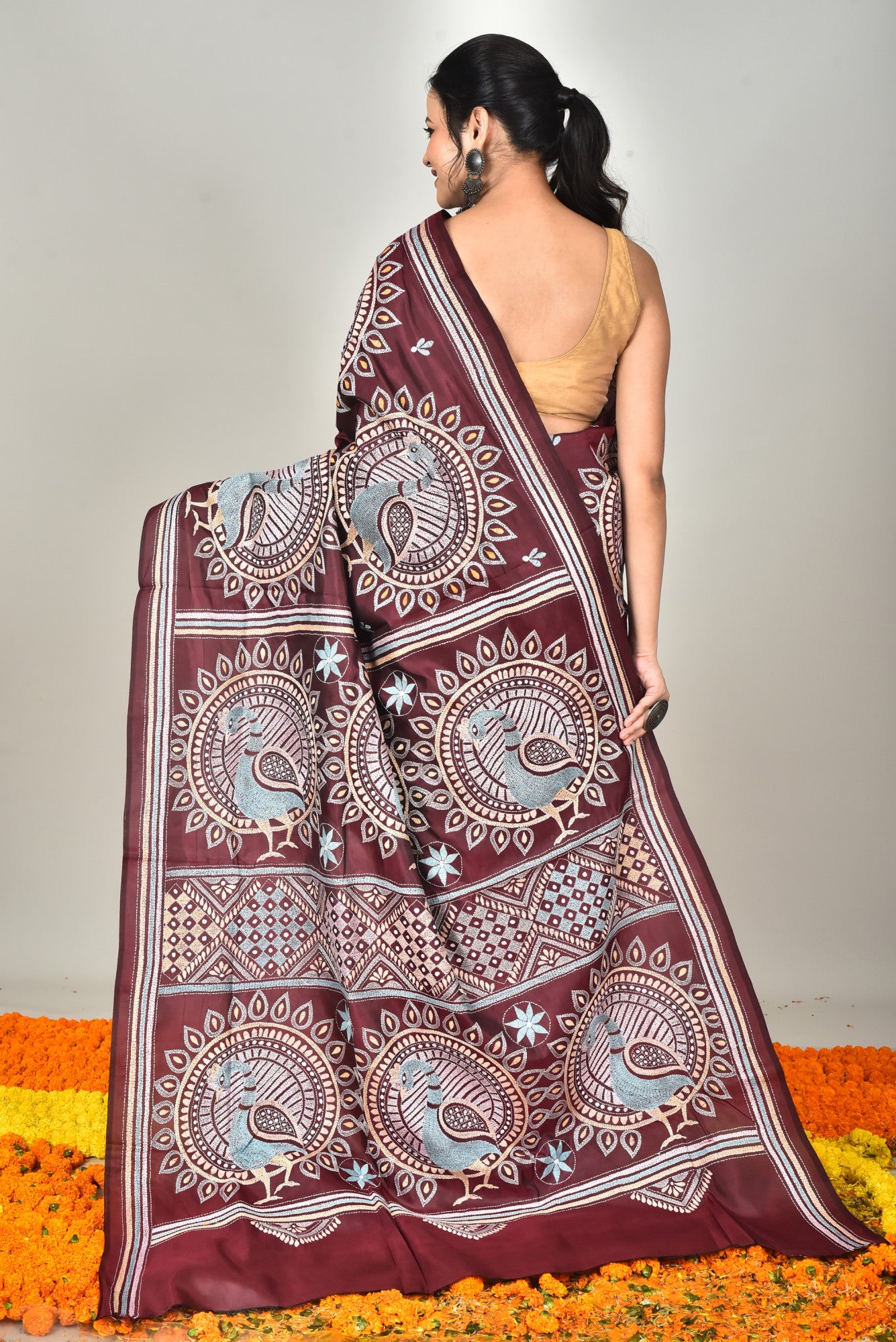 BANGALORE SILK REVERSE KANTHA SAREE Thumbnail