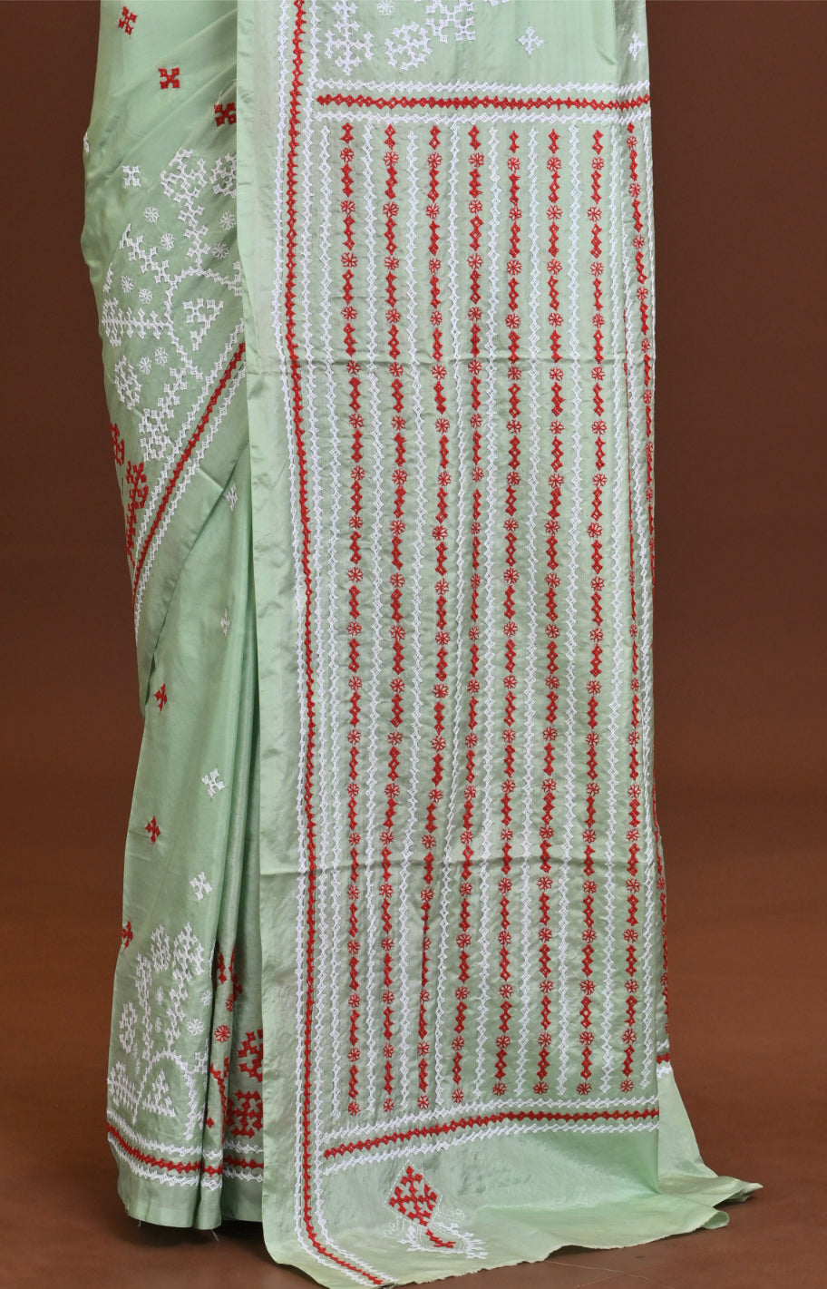 Blended Silk Kantha Stitch Saree Green Thumbnail