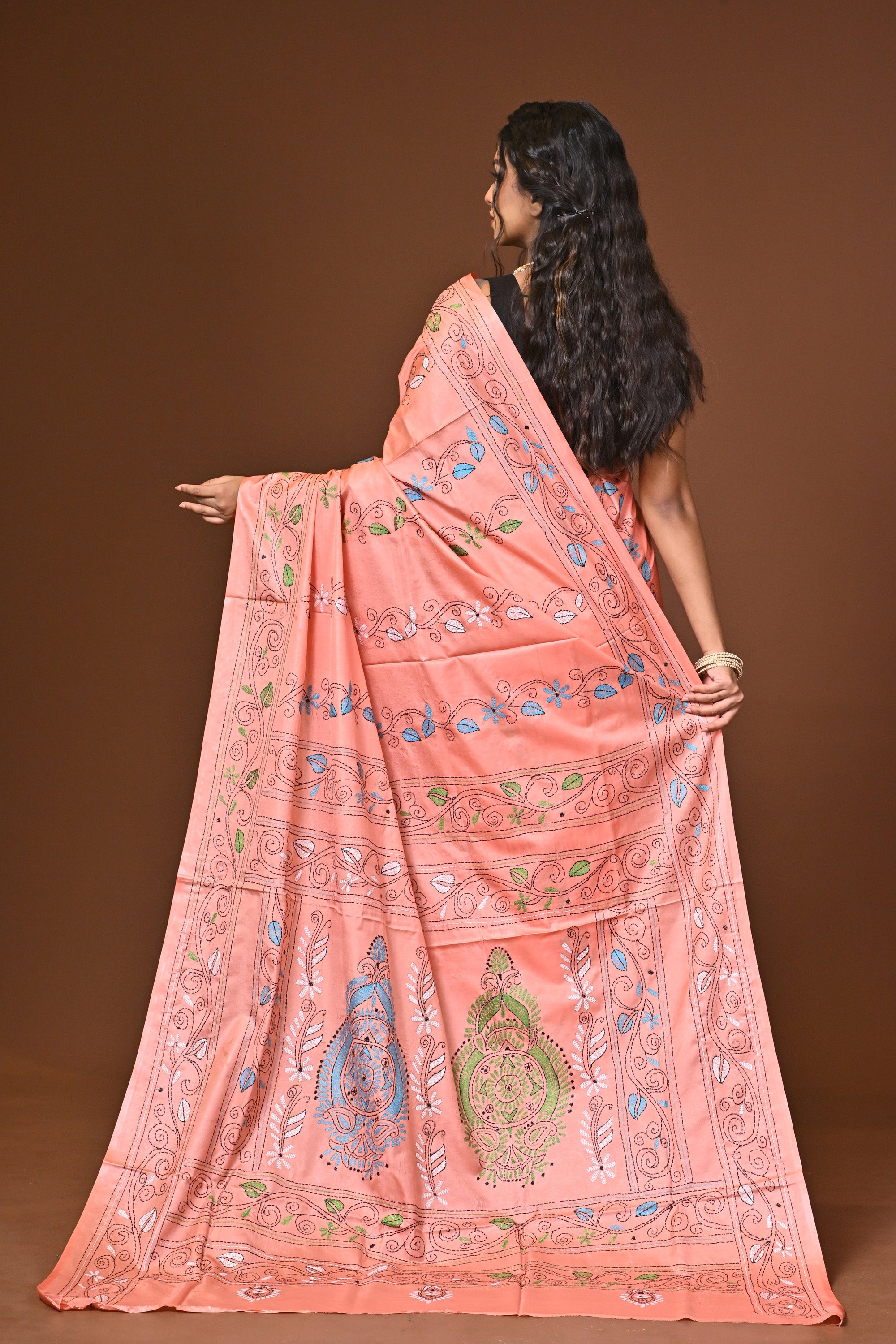 Blended Silk Kantha Stitch Saree Light Pink Thumbnail