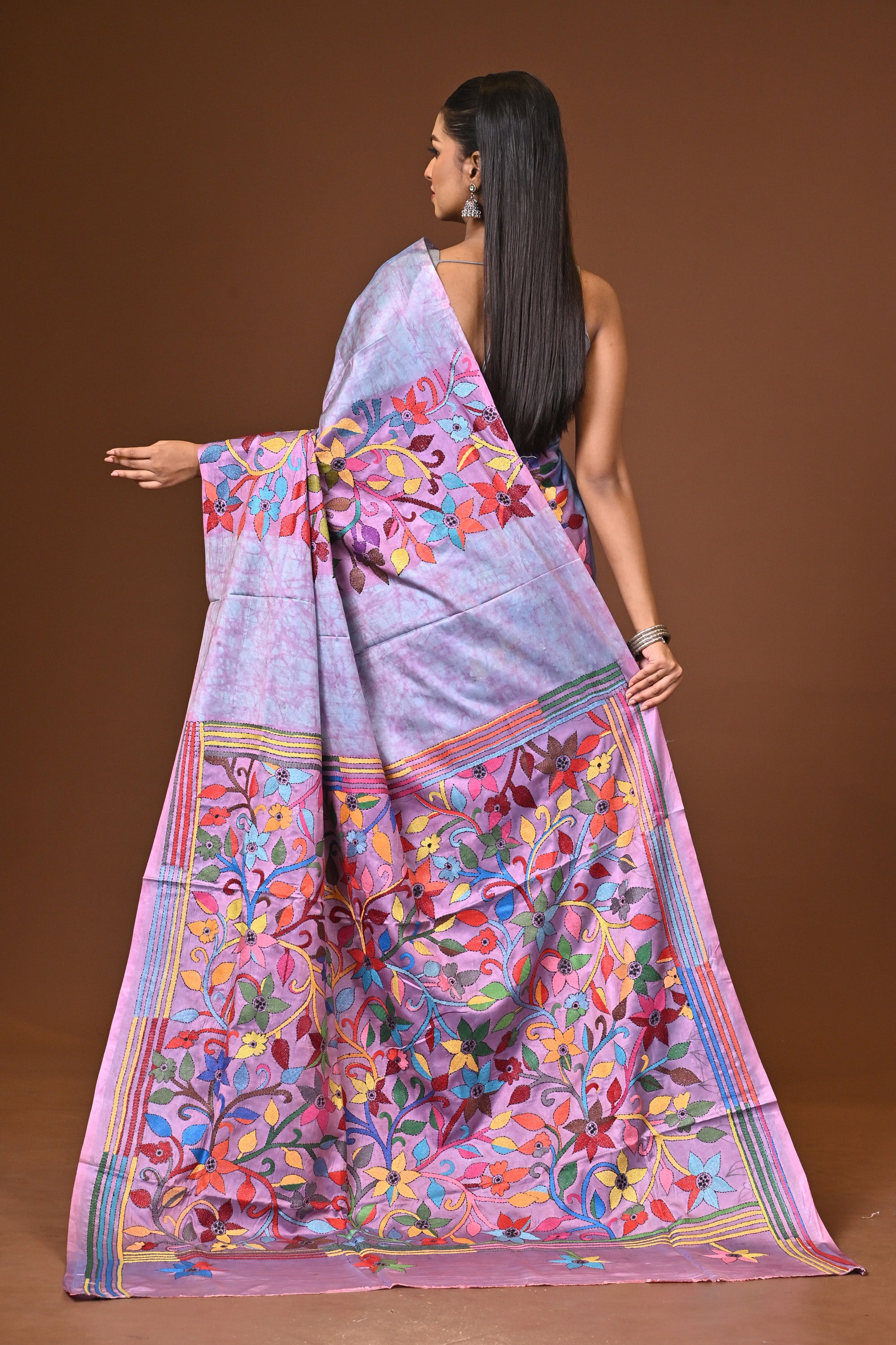Blended Silk Kantha Stitch Saree Multicolor Thumbnail