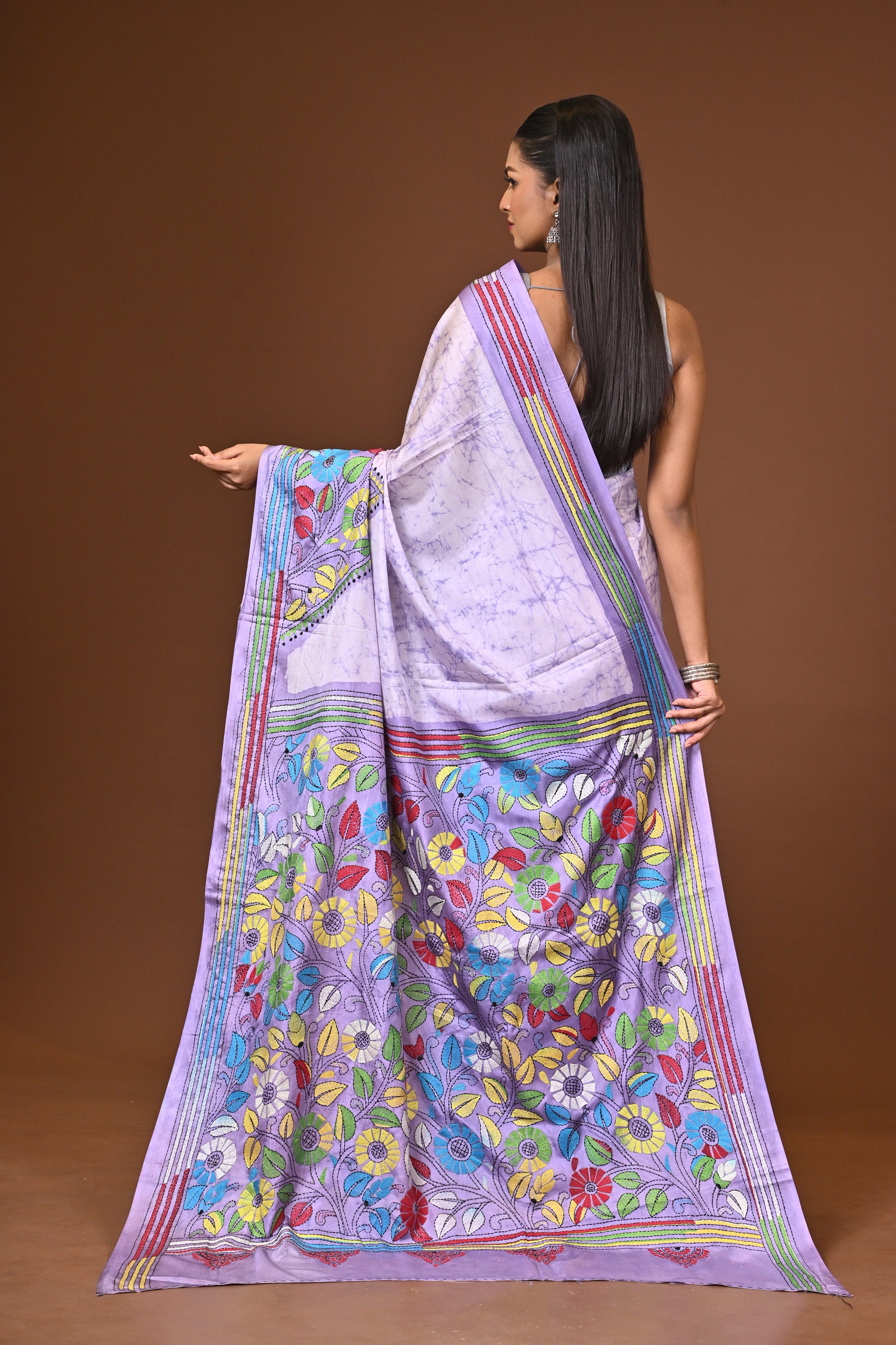 Blended Silk Kantha Stitch Saree Multicolor Thumbnail