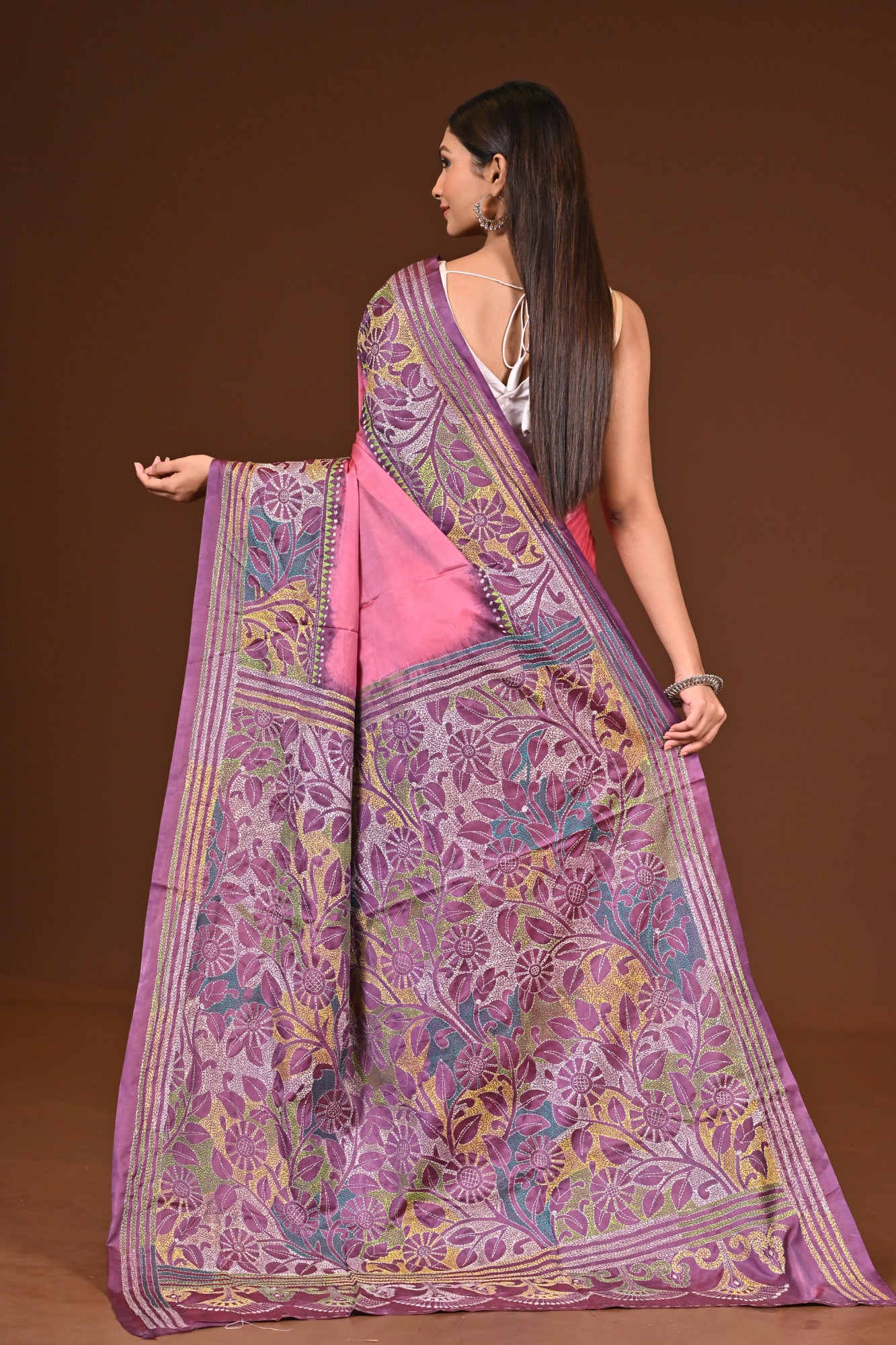 Blended Silk Kantha Stitch Saree Multicolor Thumbnail