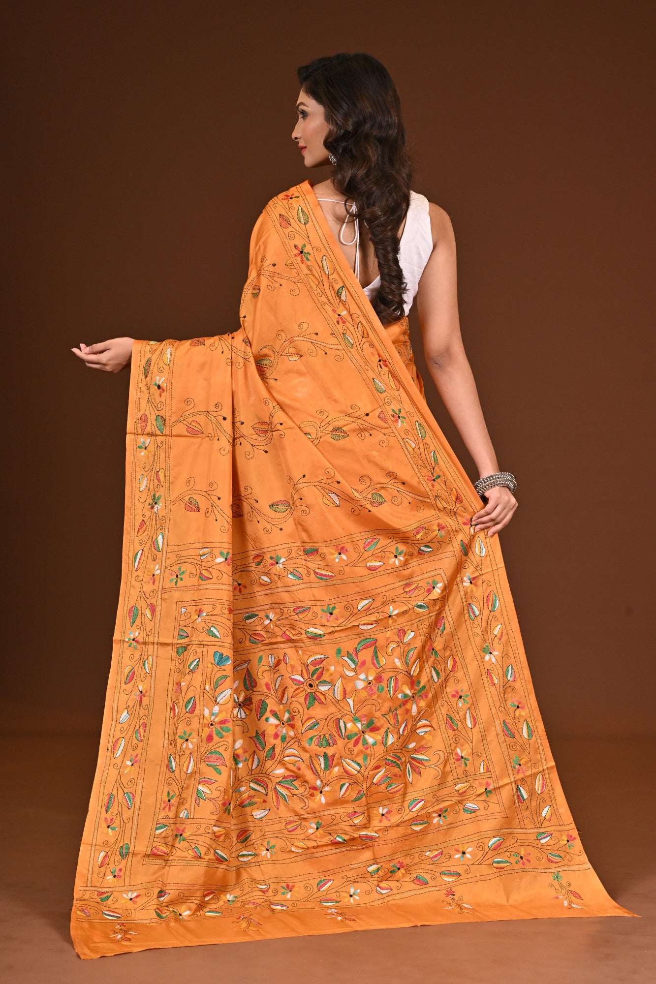Blended Silk Kantha Stitch Saree Mustard Yeloow Thumbnail