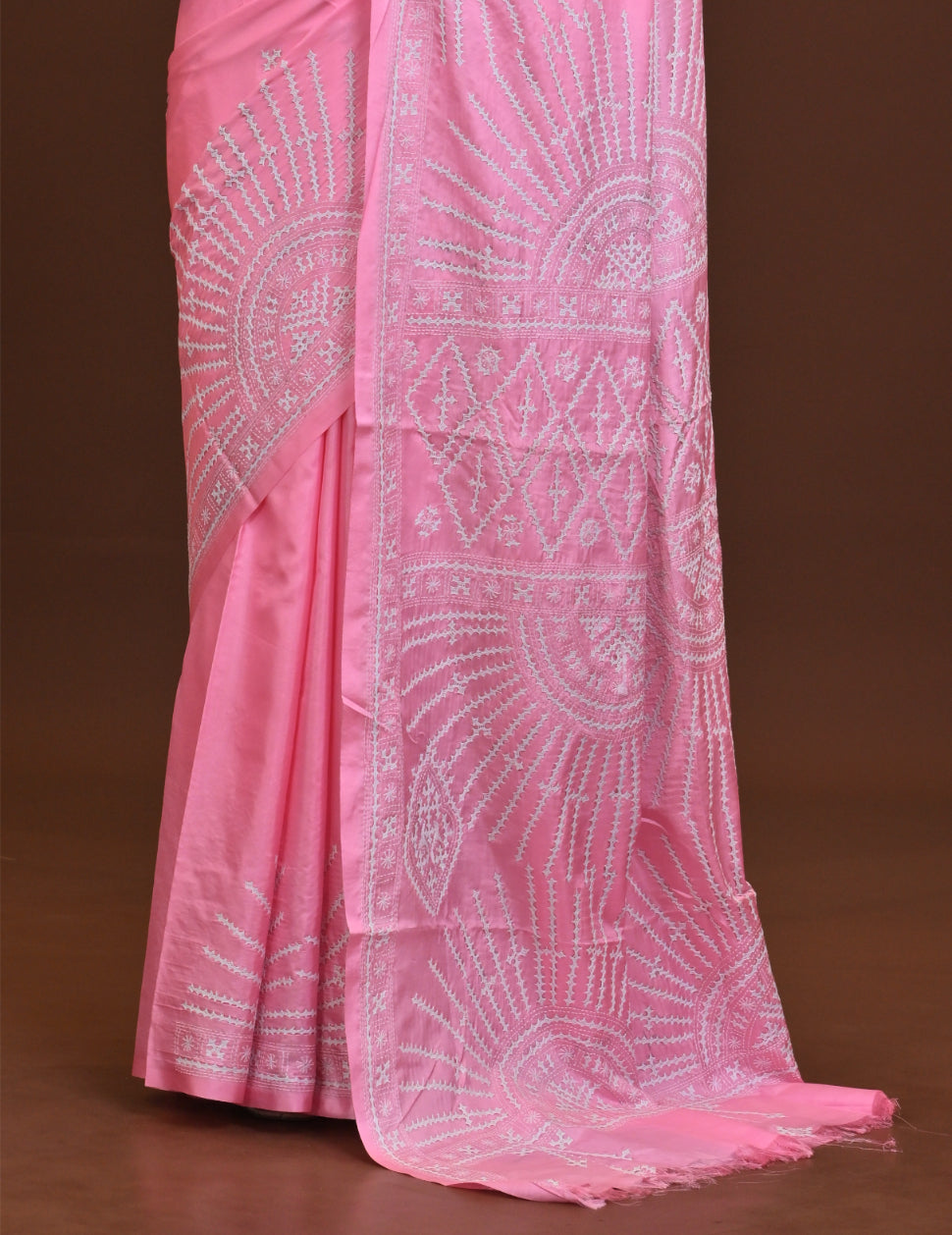 Blended Silk Kantha Stitch Saree Pink Thumbnail