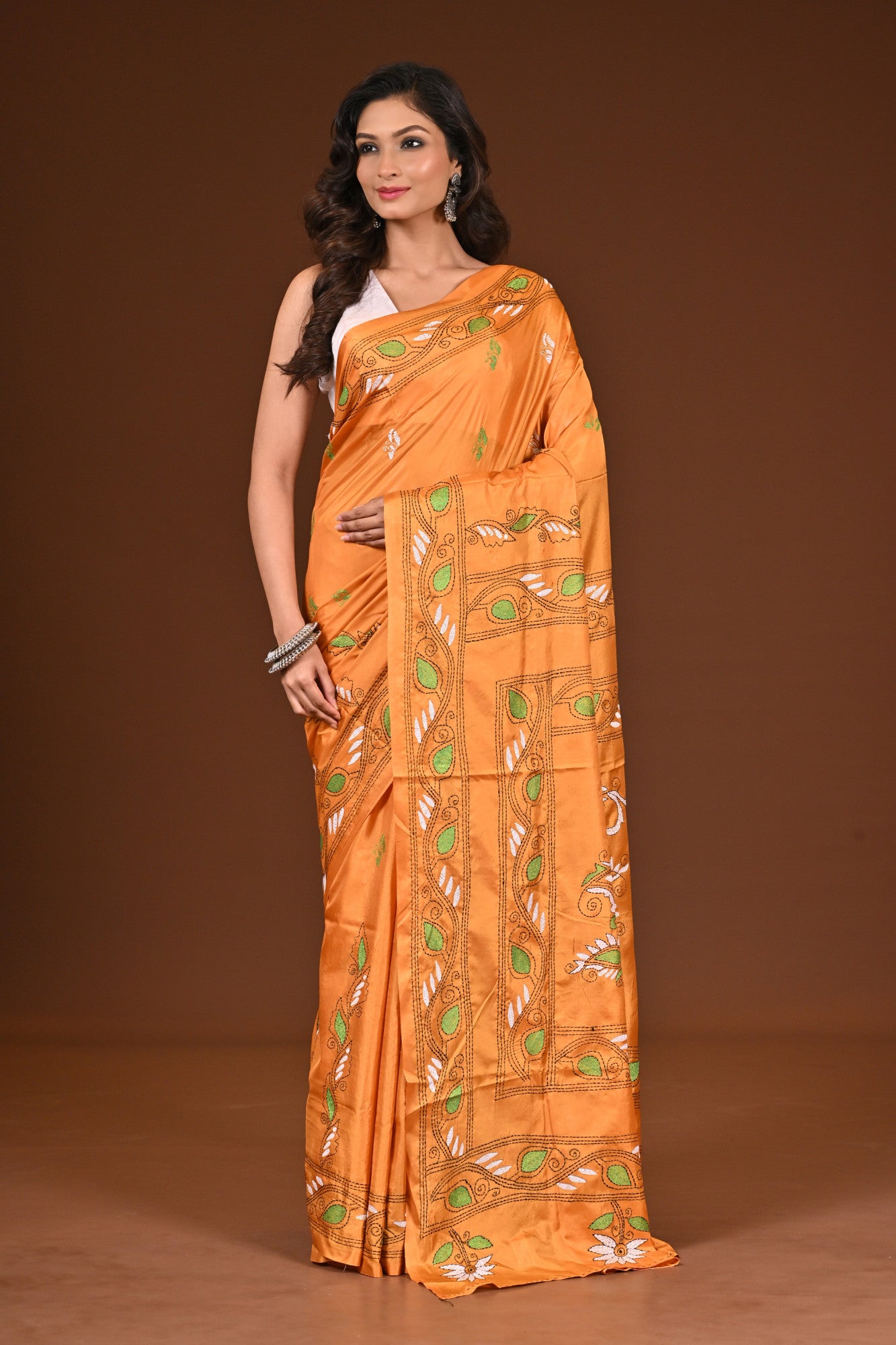 Blended Silk Kantha Stitch Saree Yellow Thumbnail