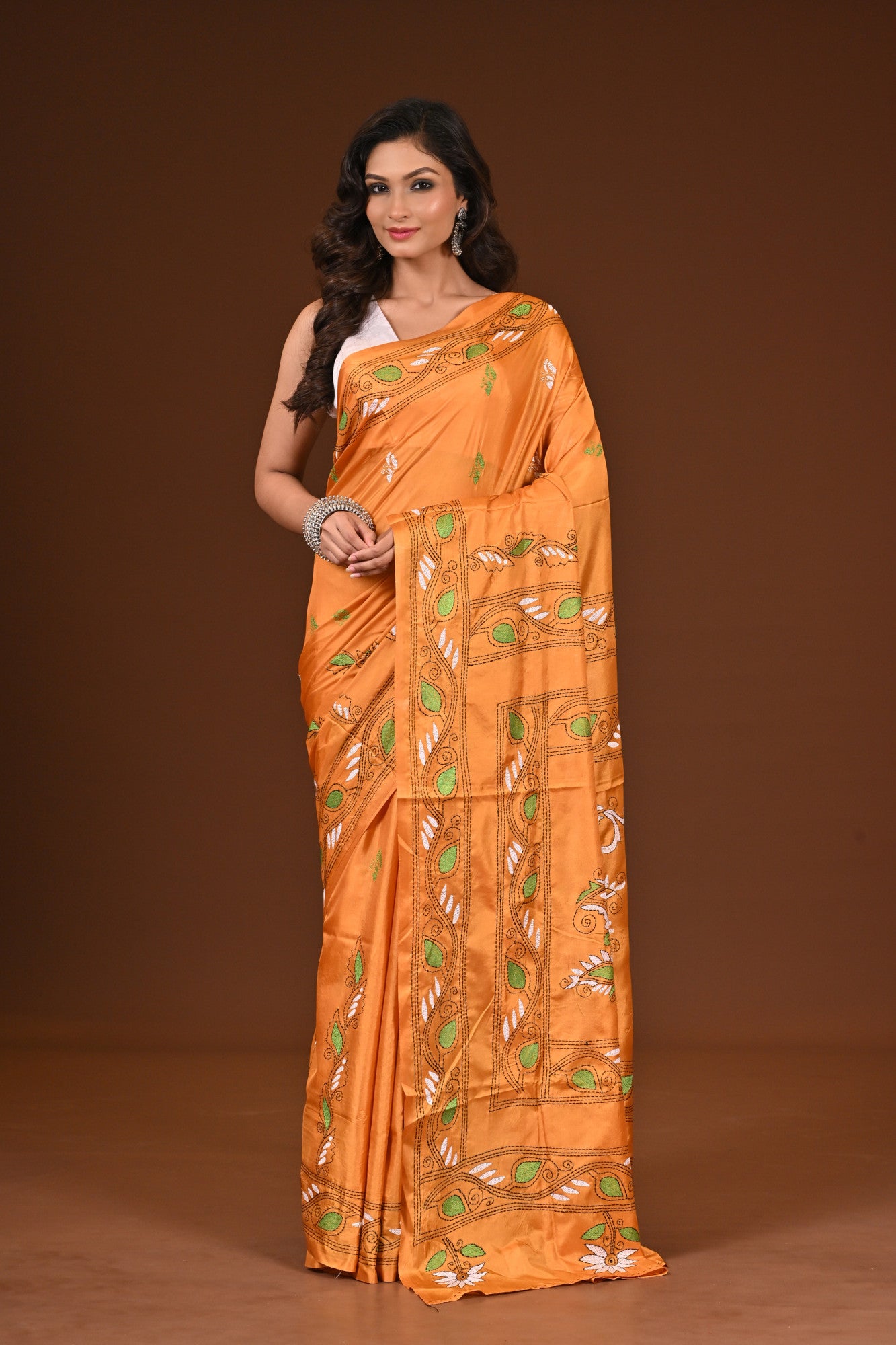 Blended Silk Kantha Stitch Saree Yellow Thumbnail