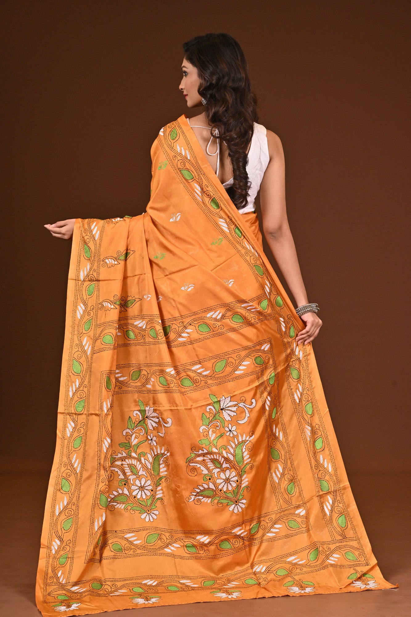 Blended Silk Kantha Stitch Saree Yellow Thumbnail