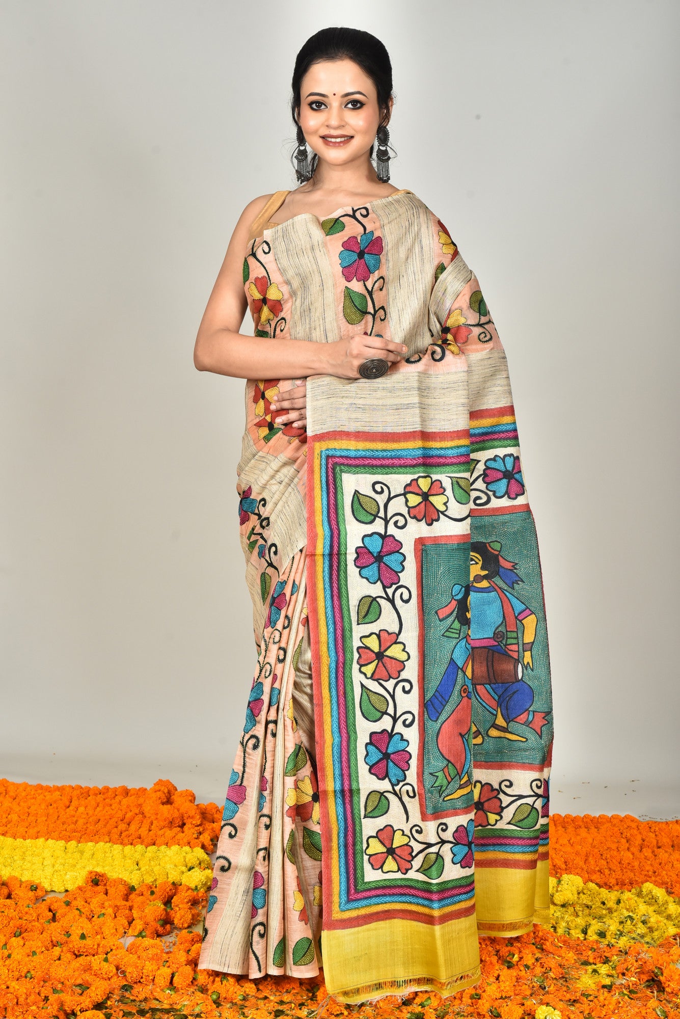 GACHI SILK TUSSAR KANTHA SAREE