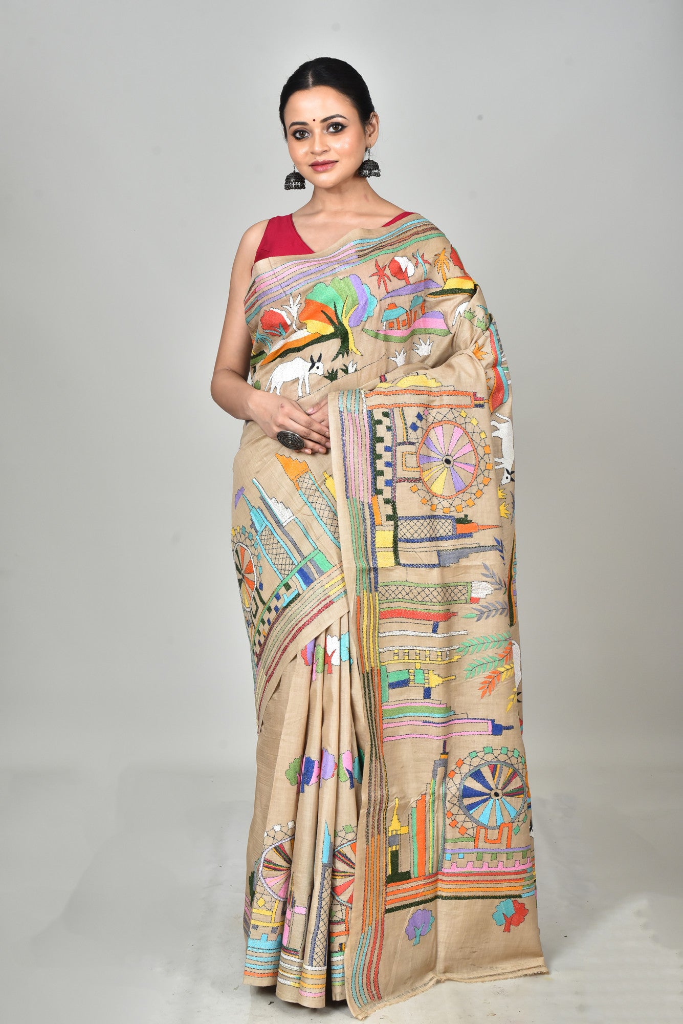 GACHI TUSSAR SILK KANTHA SAREE Thumbnail