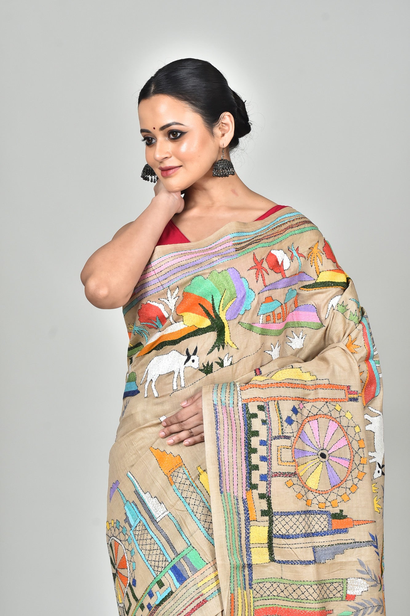 GACHI TUSSAR SILK KANTHA SAREE Thumbnail
