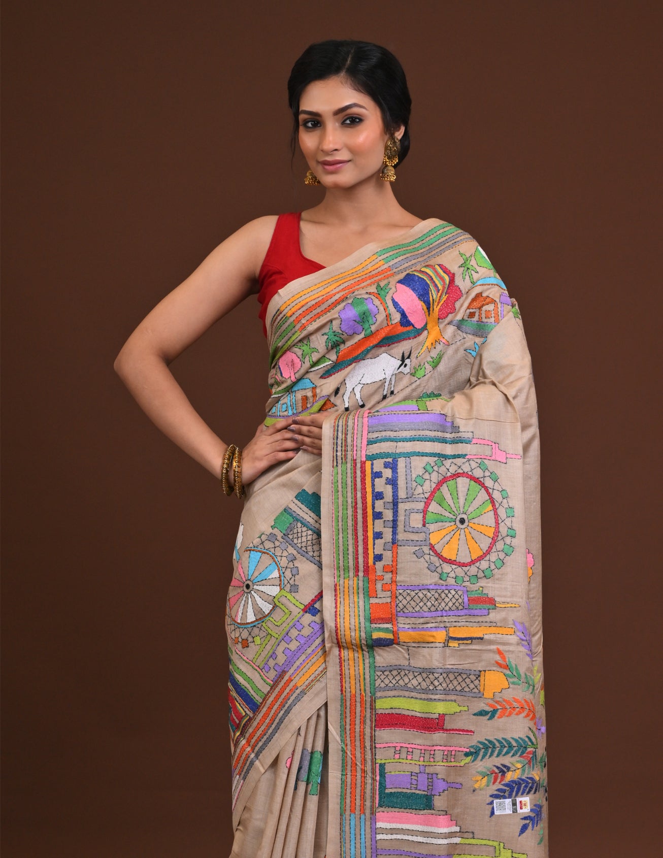 Gachi Tussar Silk Kantha Saree Thumbnail