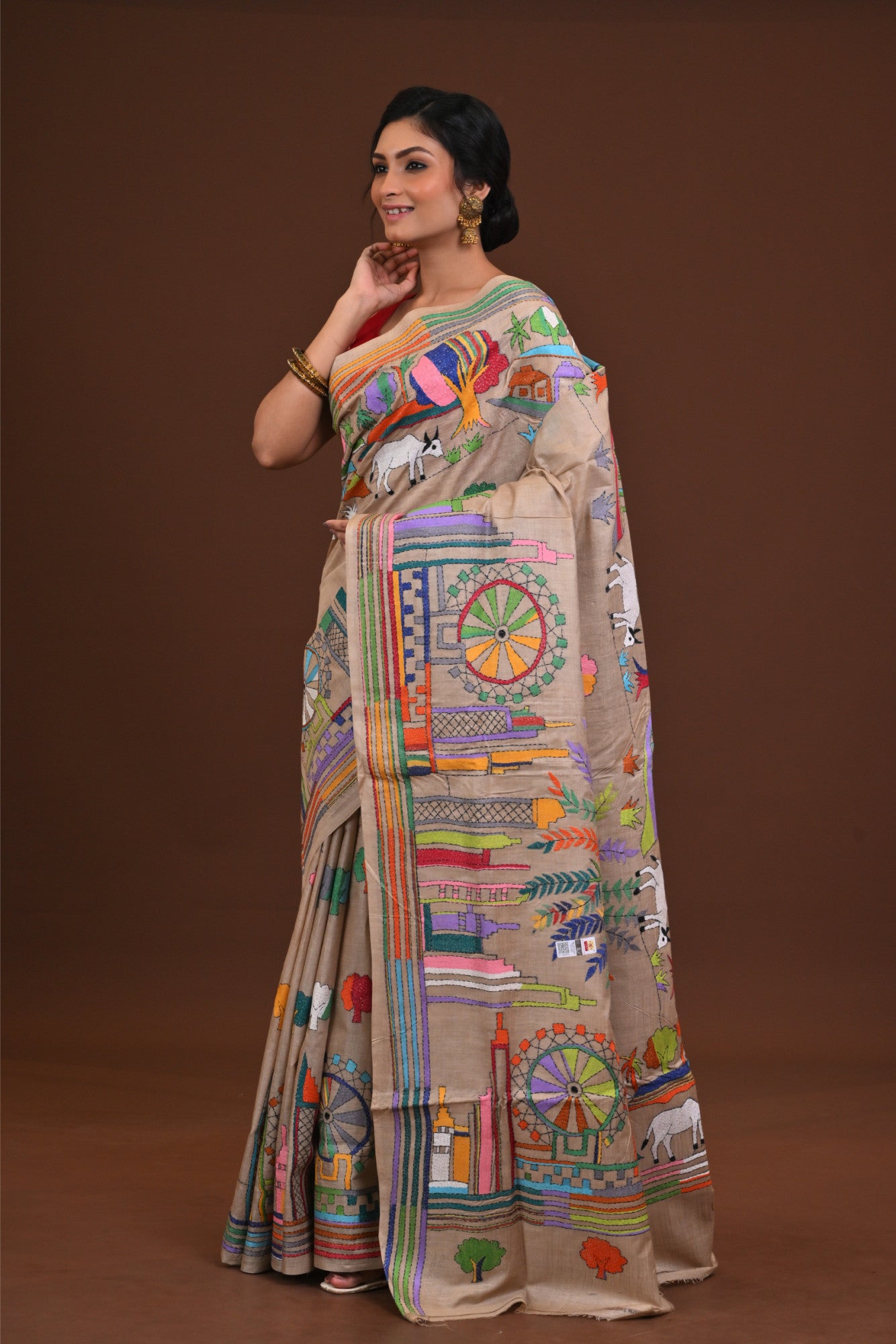 Gachi Tussar Silk Kantha Saree Thumbnail