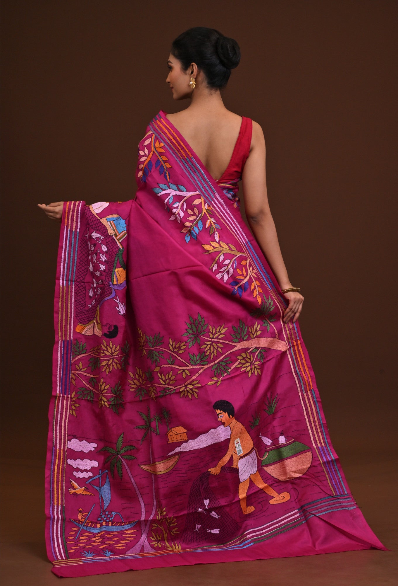 Pure Silk Kantha Stitch Saree