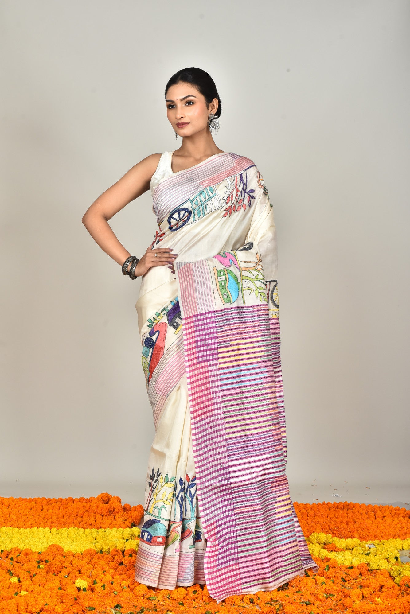 JALCHURI VORAT SILK KANTHA SAREE