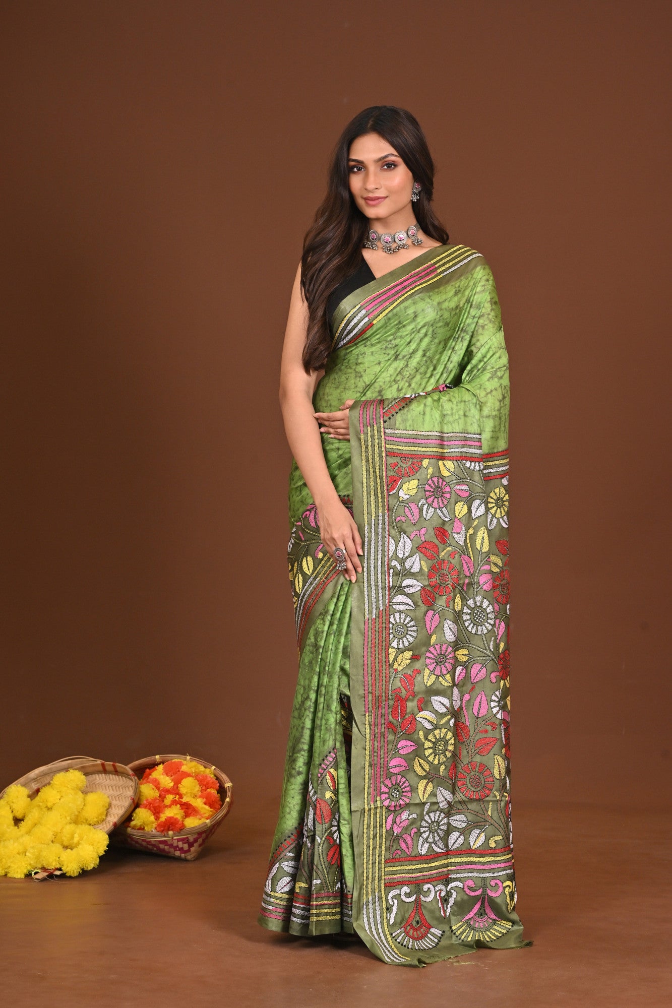KUSHMANDA  BLENDED SILK KANTHA SAREE Thumbnail