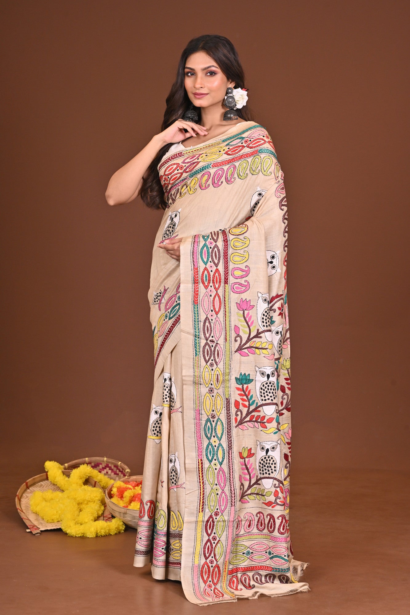 MANDIRA PURE SILK KANTHA SAREE Thumbnail