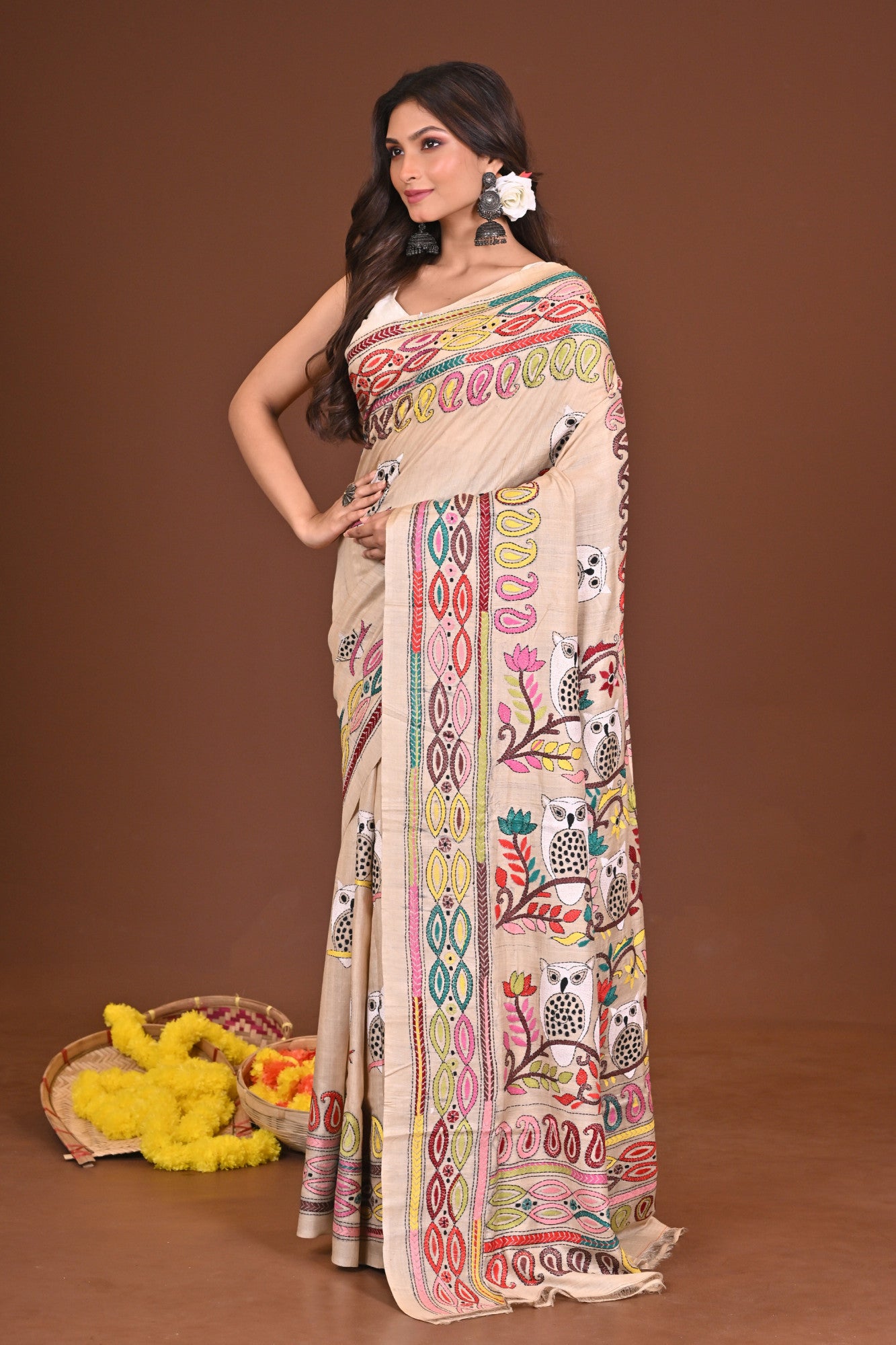 MANDIRA PURE SILK KANTHA SAREE Thumbnail