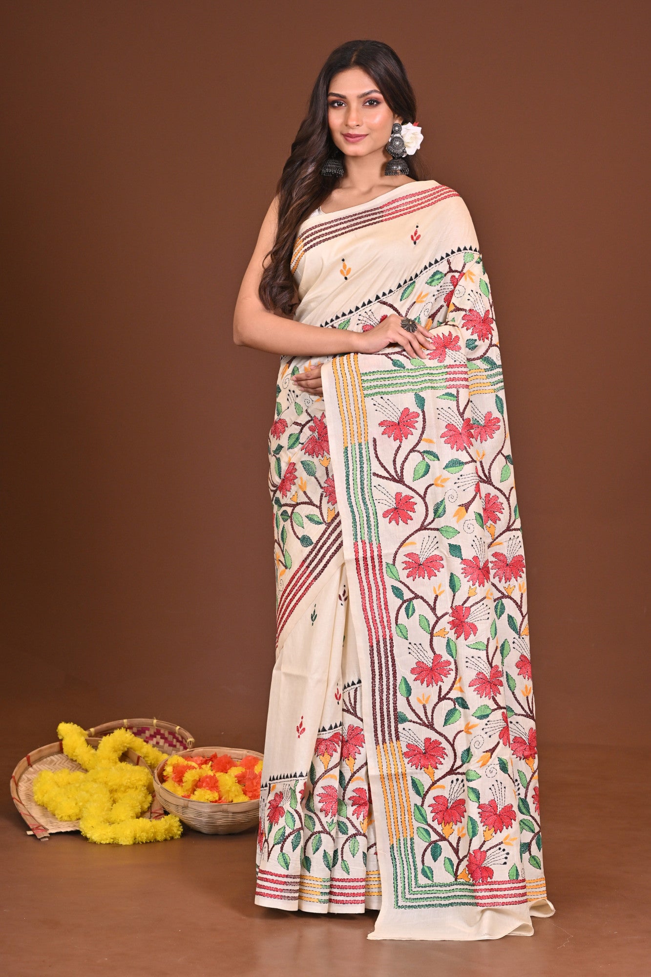 MRINALINI PURE SILK KANTHA SAREE