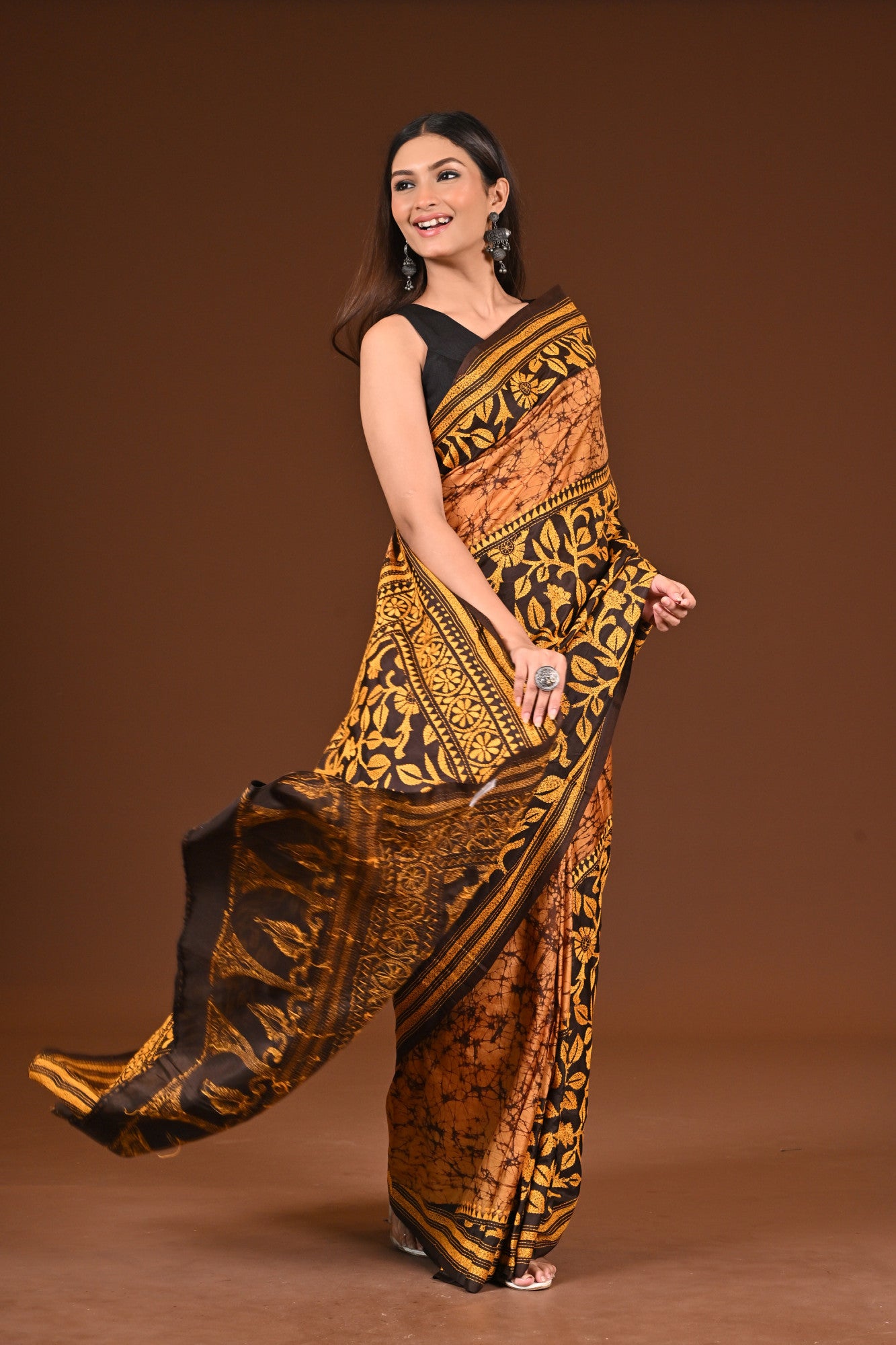 PURE SILK BATIK KANTHA SAREE Thumbnail