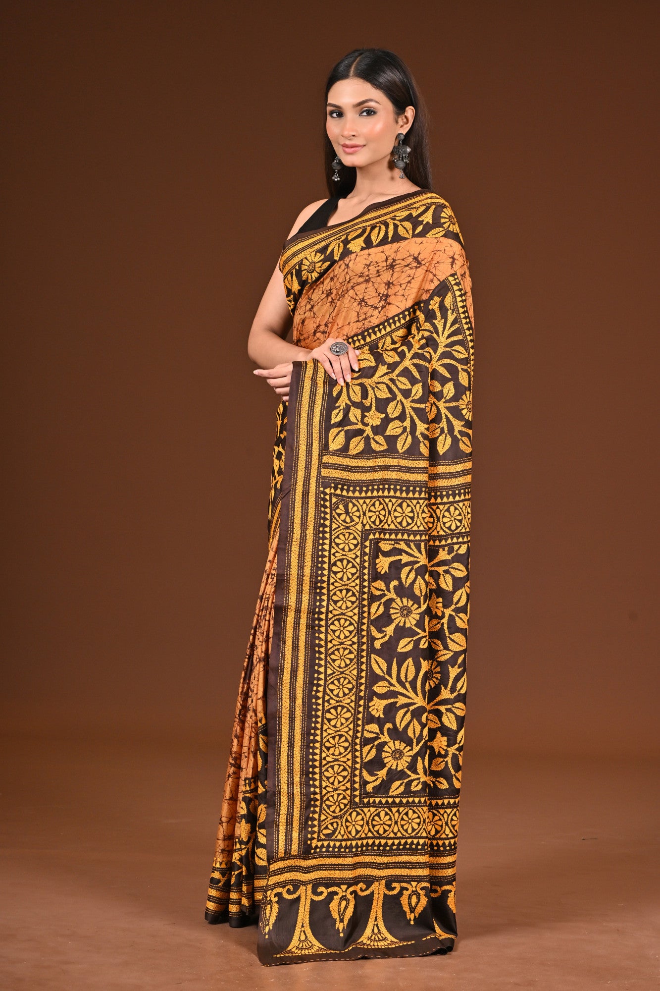 PURE SILK BATIK KANTHA SAREE Thumbnail