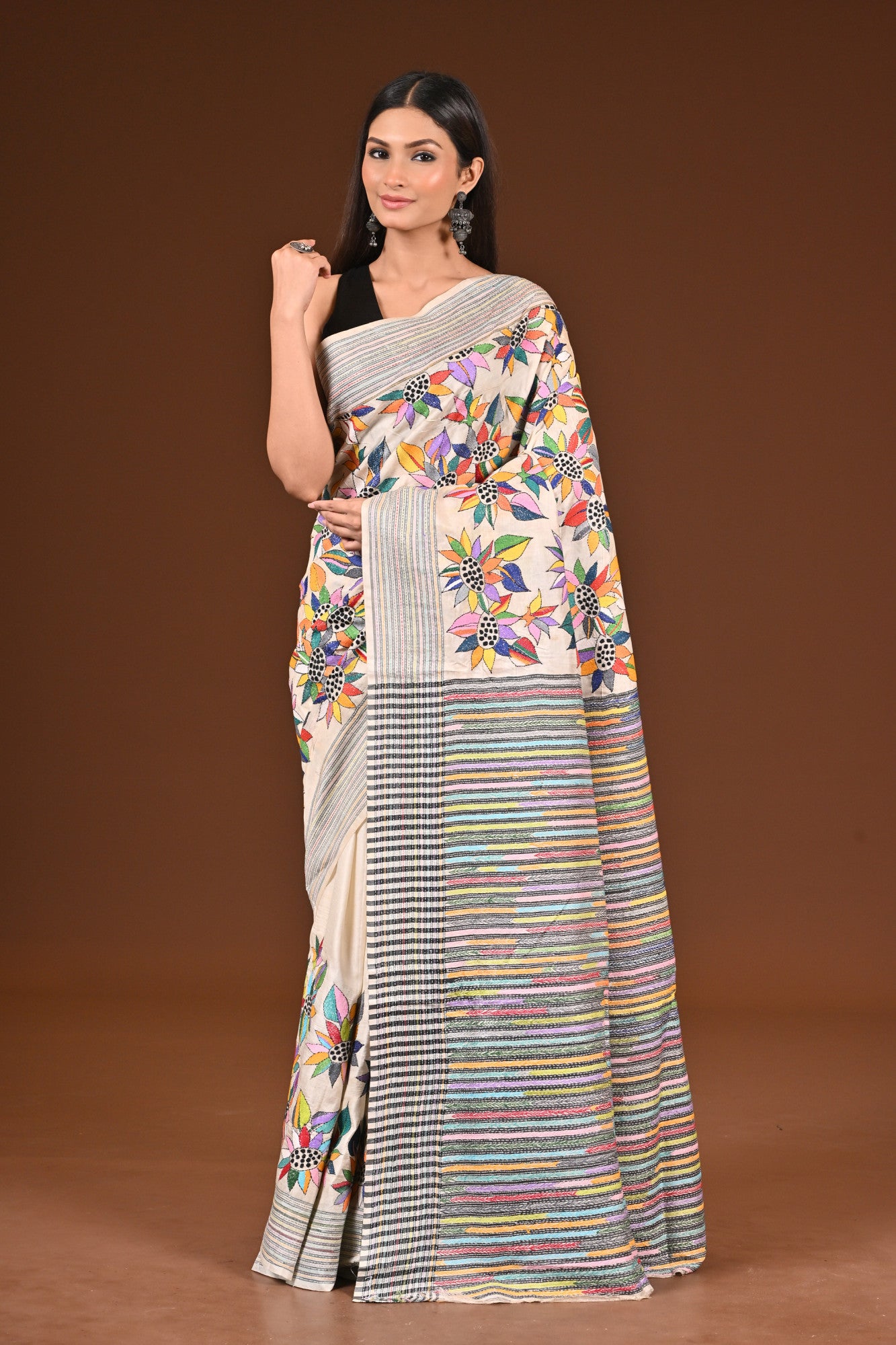 PURE SILK JALCHURI ALLOVER  KANTHA SAREE