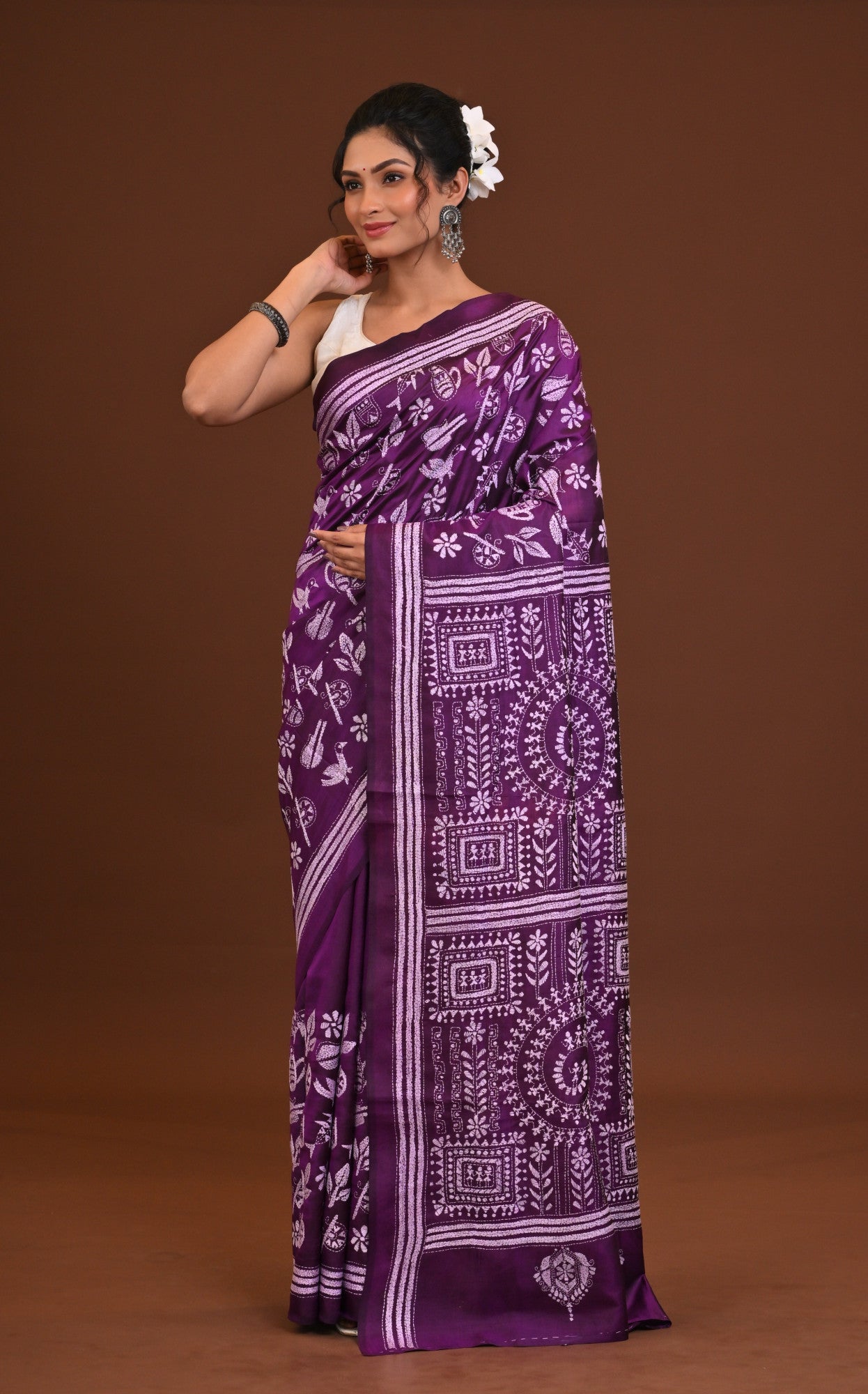 Pure Silk Kantha Stitch Saree